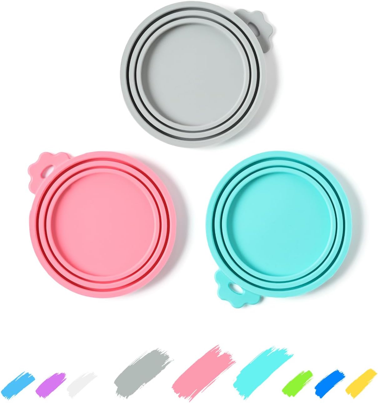 Pet Food Can Covers, Silicone Lids, BPA Free, Dishwasher Safe, Fit Most Standard Size Canned Cat and Dog Food, 3oz/5.5oz/12.5oz/13.2oz, Cool Grey/Rose Pink/Turquoise
