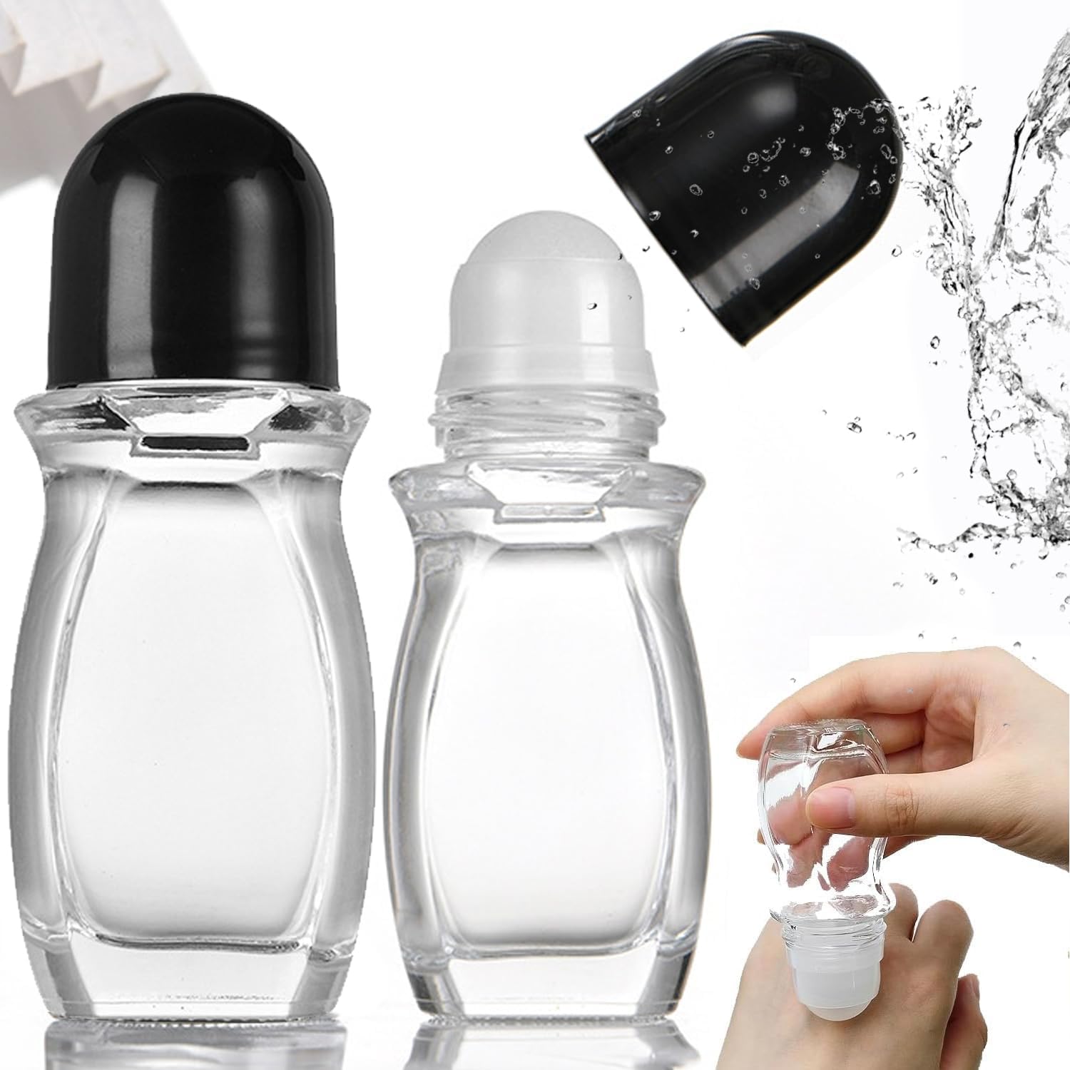 2PCS Glass Empty Roller Bottles with Plastic Roller Ball, Deodorant Roll On Bottles Containers Leak Proof Massage Roller Ball Bottles with Cap For Essential Oils Perfume Cosmetics 30ml+50ml