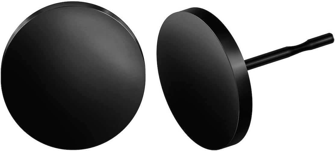 Stainless Steel Stud Earrings Flat Circle Dot Earrings Fake Plugs Black Stud Piercing Post Earrings Fake Gauges for Men 2-10mm, Black, 1-3 pairs