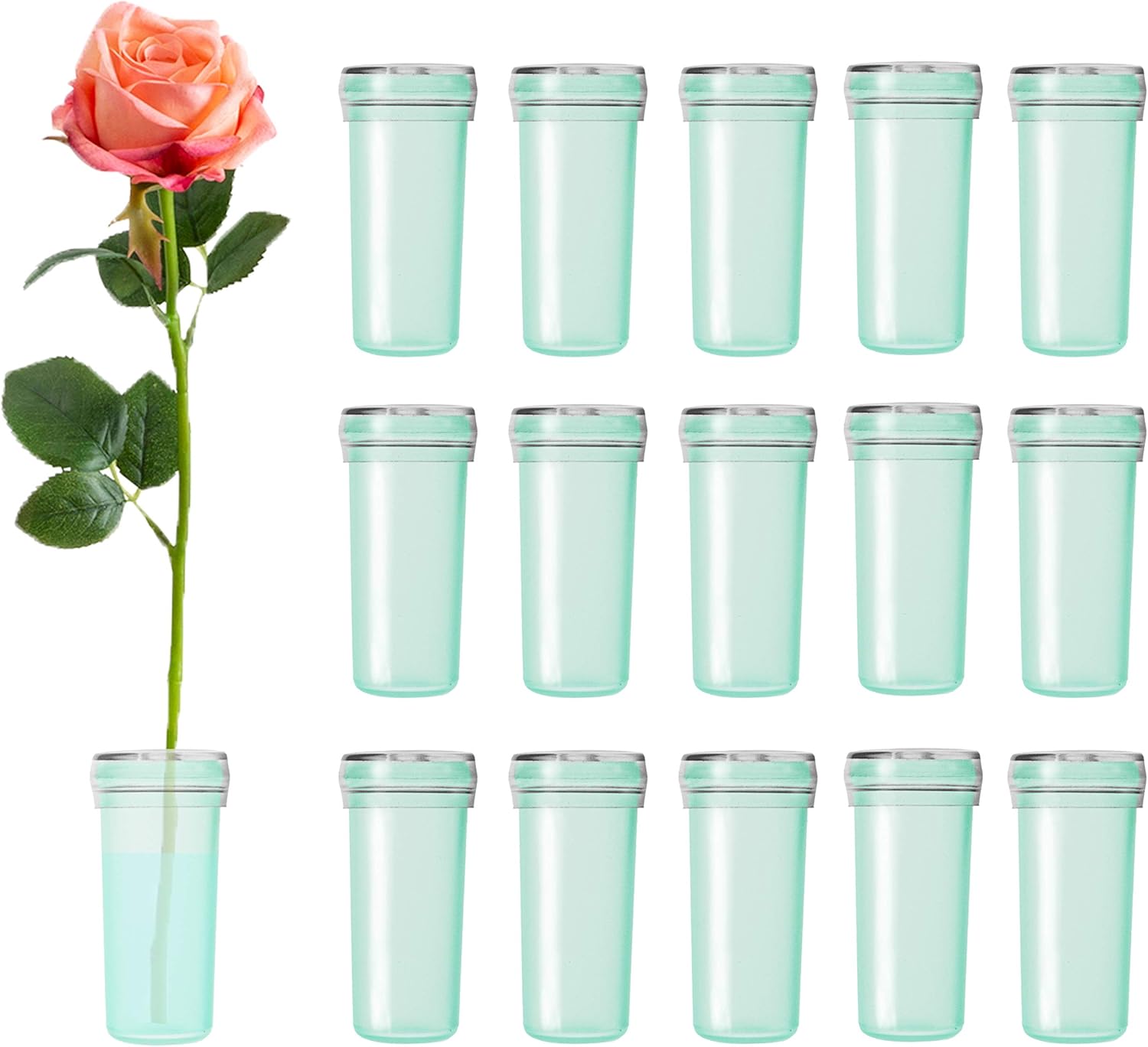 Floral Water Tubes 1.6 Inch Plastic Water Tubes for Floral Flower Vials with Caps for Flower Arrangement Decoration Green, 20 Pcs