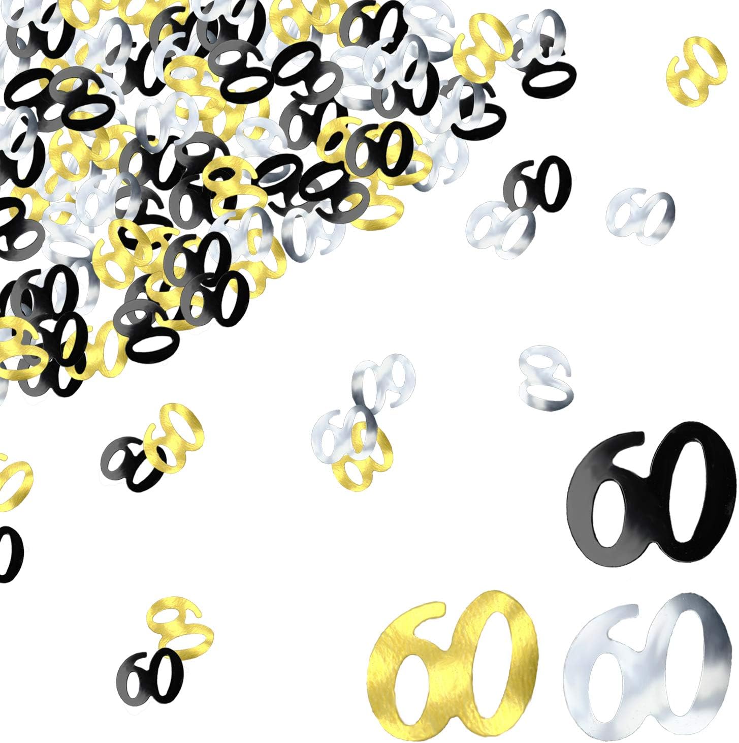 60th Birthday Confetti Sixty Years Old 60 Anniversary Number Confetti for Birthday Party Decor Wedding Table Decoration 1oz, Gold Silver Black Mix
