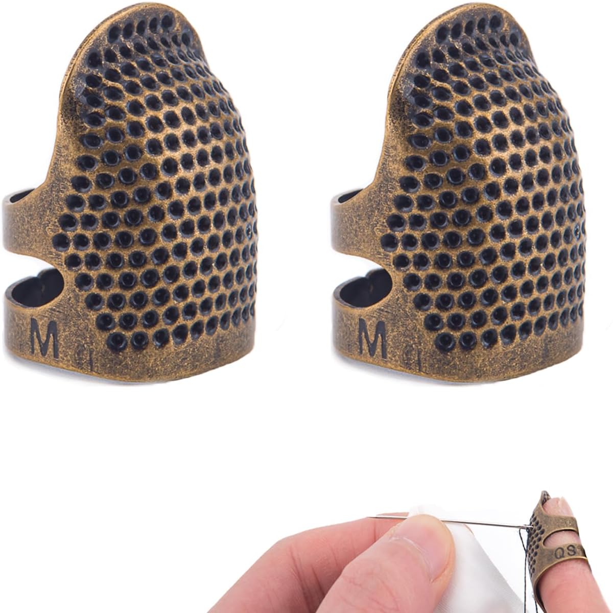 Sewing Thimbles for Hand Embroidery Knitting Thimble Adjtable Metal Sewing Finger Protector for Hand Sewing Quilting Craft Accessories DIY Sewing Tools Size M, 2 Pcs