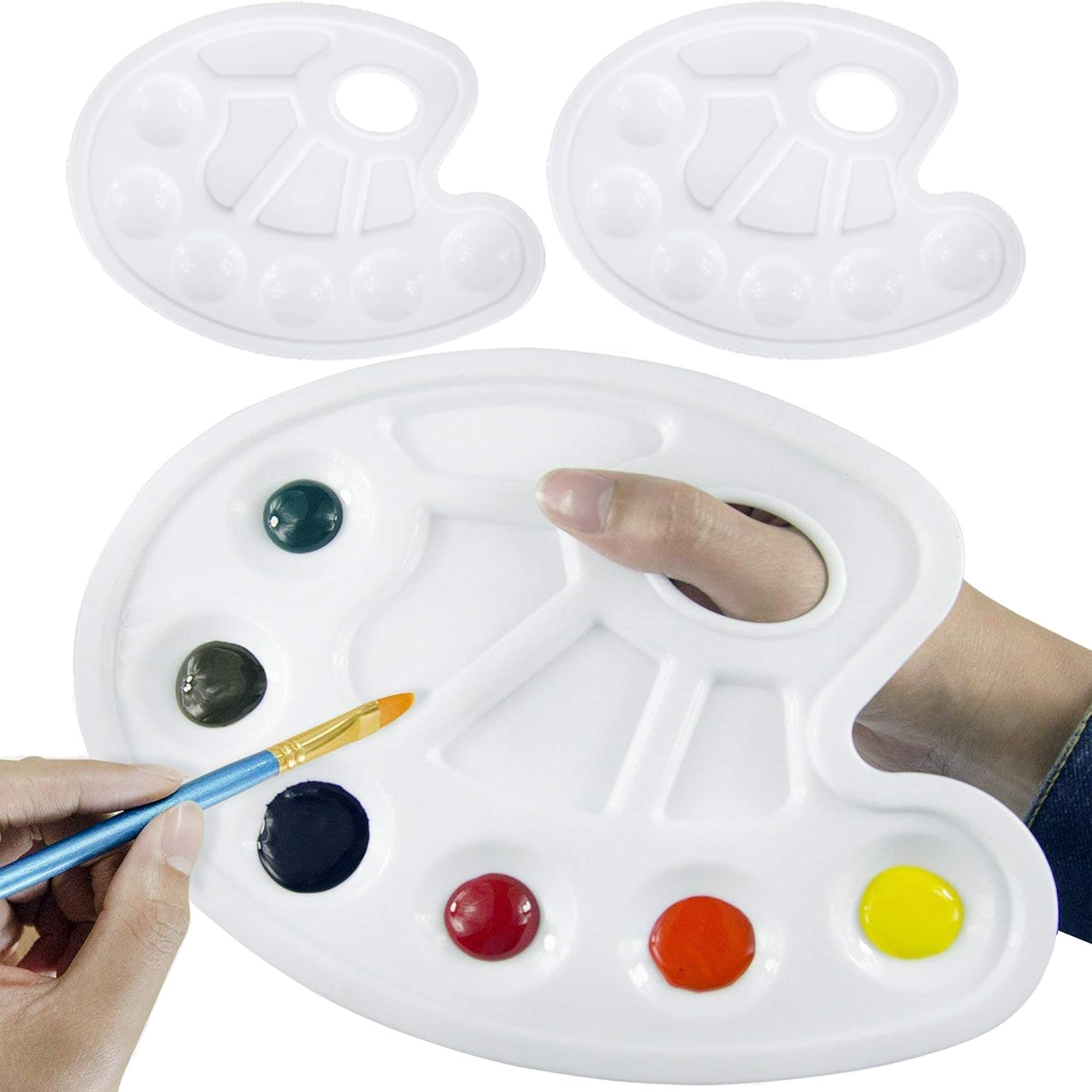 BEADNVOA Paint Tray Palette Paint Pallet with Thumb Hole Model Painter Tray for Kids Artists Painters 3 pcs, for Acrylic, Oil, Watercolor