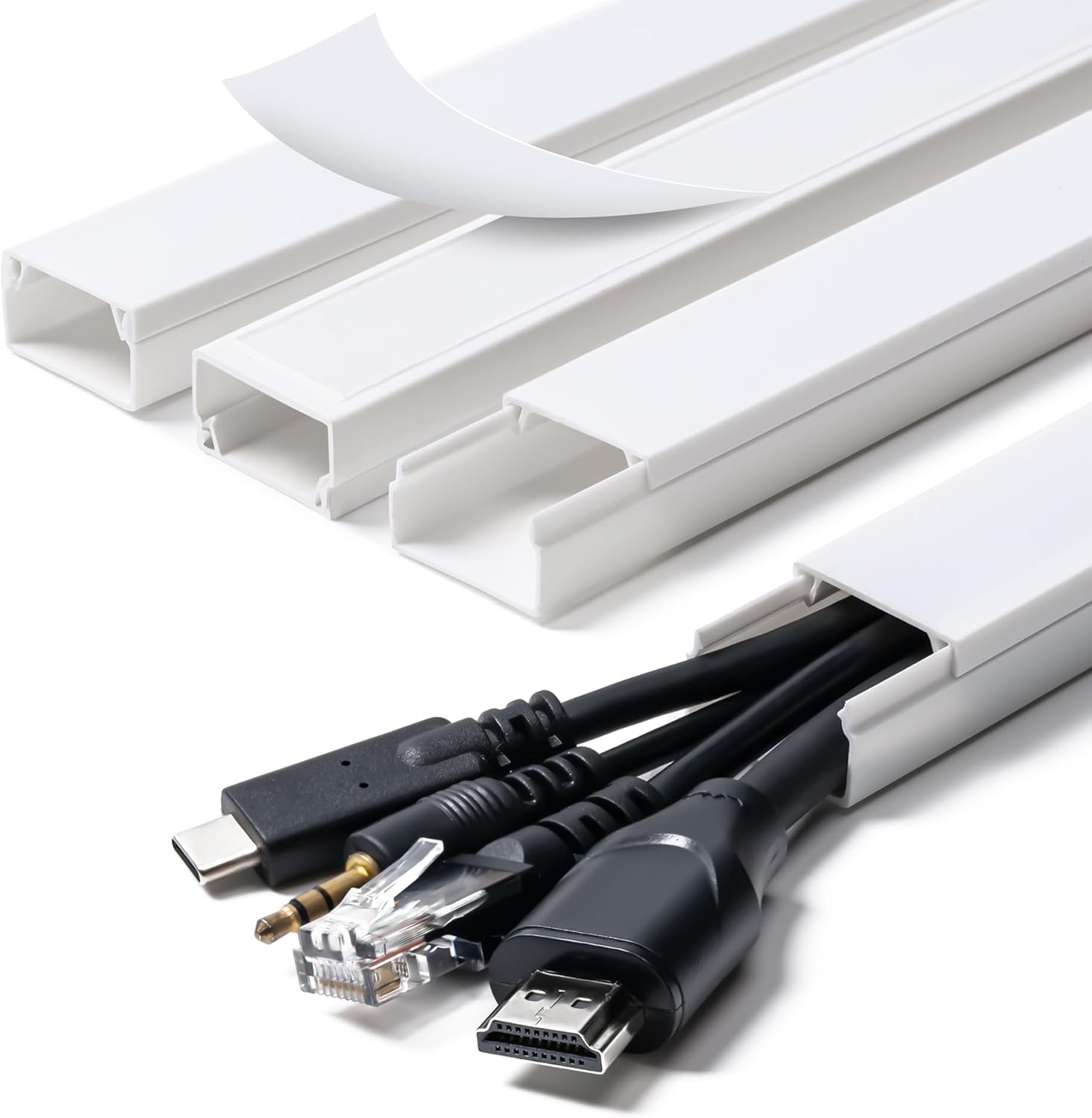 Cord Hider, 58in Cable Hider, Cord Covers for Wires on Wall, Paintable Cable Cover Raceway, Wire Hiders for TV on Wall, Cord Concealer, Cord Cable Management, 4X L14.5 W0.96 H0.58in, White