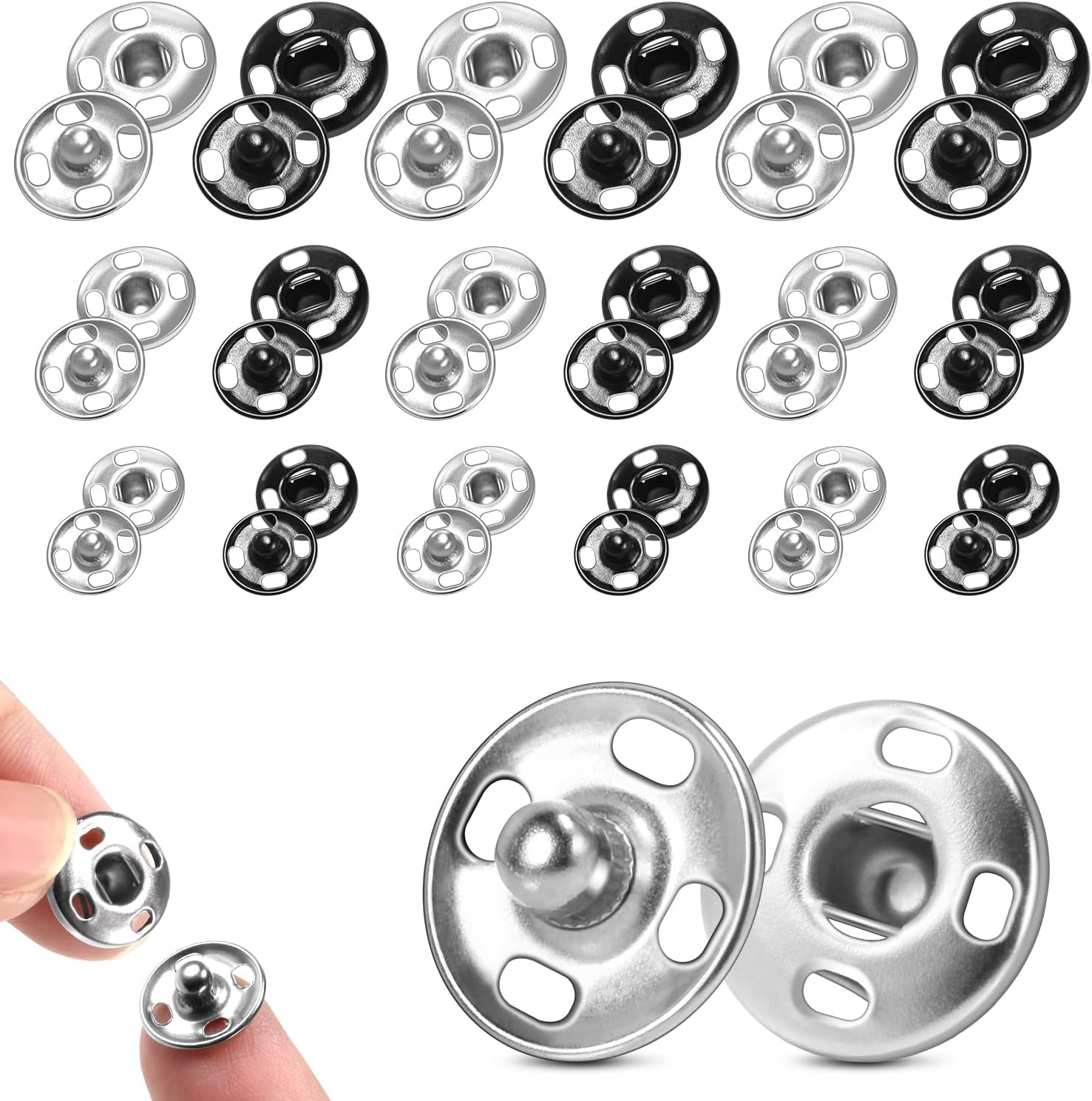 140 Sets Sew on Snaps for Clothing, Metal Snaps Fasteners Press Studs, Snap Buttons for Clothes Fabric Bag Bib Sweater Cardigan DIY Sewing Craft 8mm 10mm 12mm