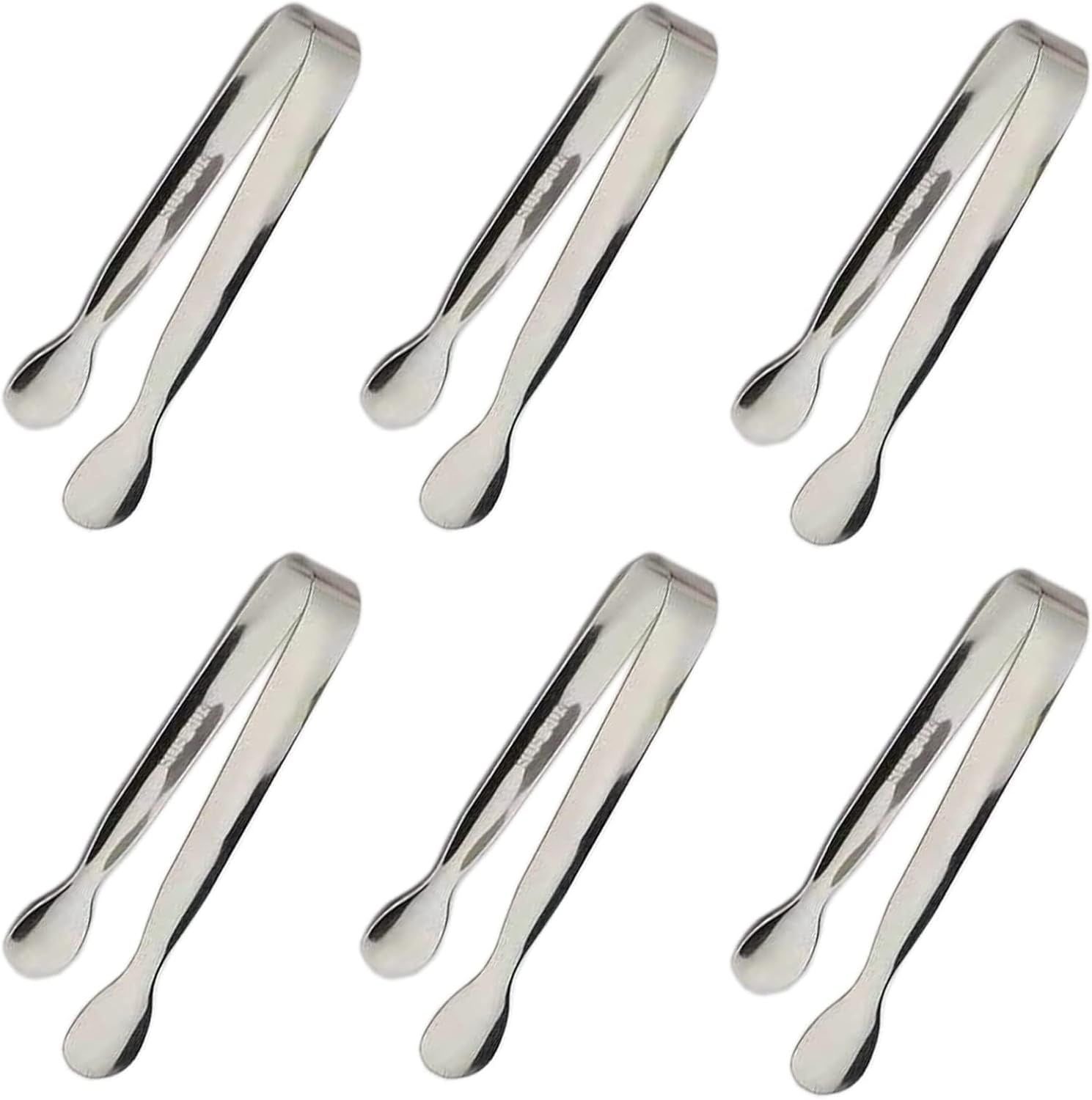 6PCS Ice Tongs Mini Sugar Tongs 4.25Inch Stainless Steel Kitchen Utensils Set,Small Serving Tong and Tiny Kitchen Tong for Appetizers,Tea Party, Coffee Bar, Desserts by Silver