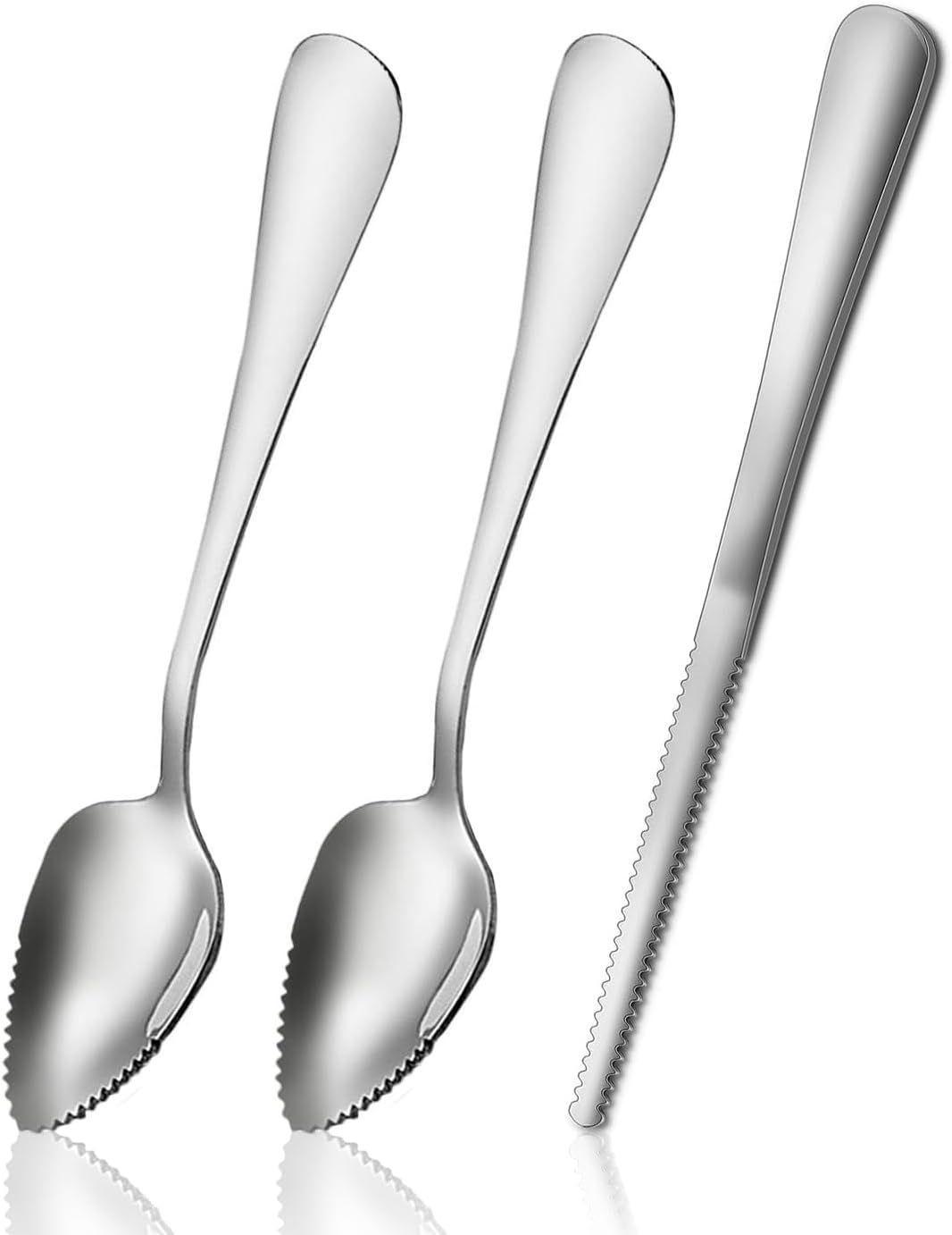 Grapefruit Spoons Serrated Edge Knife Stainless Steel Utensil Tool Dessert Spoon for Citrus Lemon Kiwi Salads Melon Lime Pitaya Apple Fruit Puree Silver