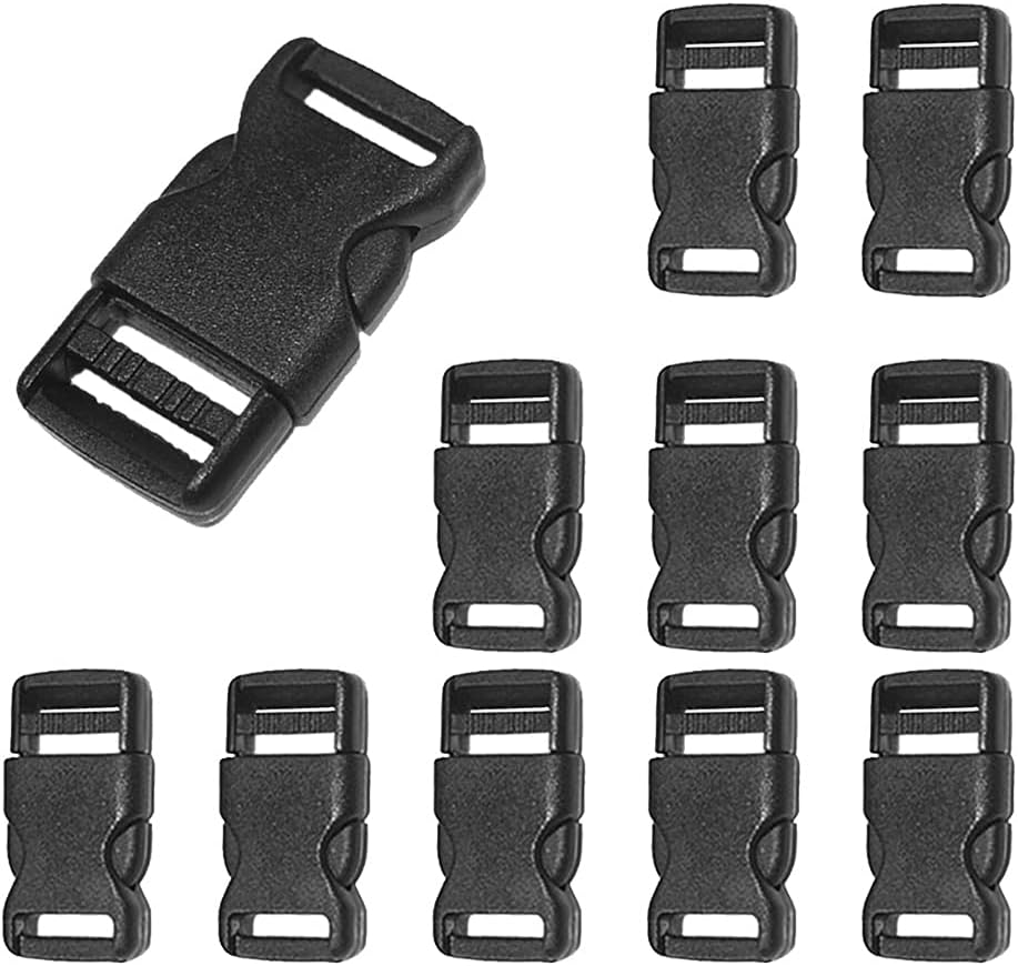 CooBigo 10pcs 1/2" 12.5mm Side Release Buckles Plastic Black Quick Adjustable Buckle For Backpack Strap DIY Pets Collar Accessory