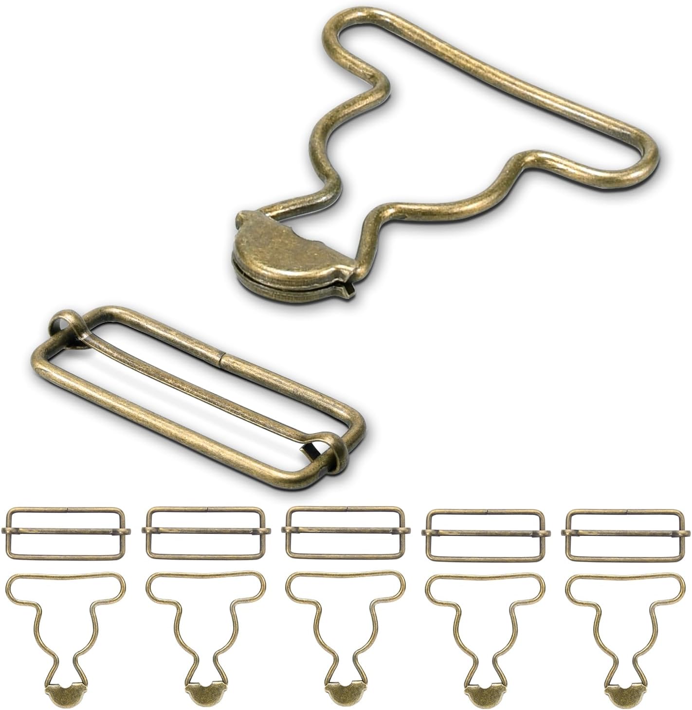 CooBigo 6 Sets 1-1/2" Overall Buckles Replacement, Suspender Buckle Metal Bib Clip Clasp with Adjustable Tri-Glide Slide Buckle for Jeans Suspender, Pants Sewing Accessories Bronze No-Sew Button