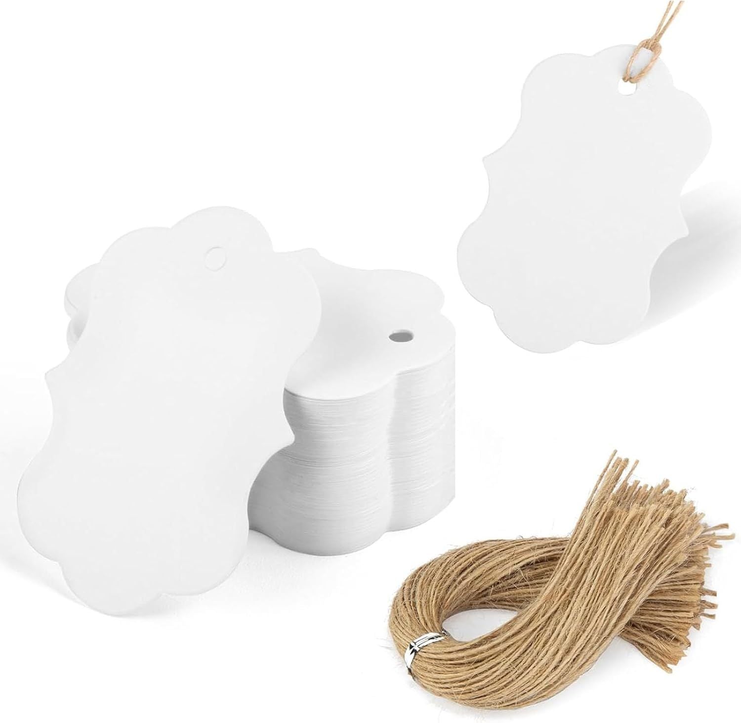 100pcs Gift Tags with String Attached, 2x2.8 inch Kraft Paper Hang Tags for Clothes DIY Crafts Wedding Holiday White