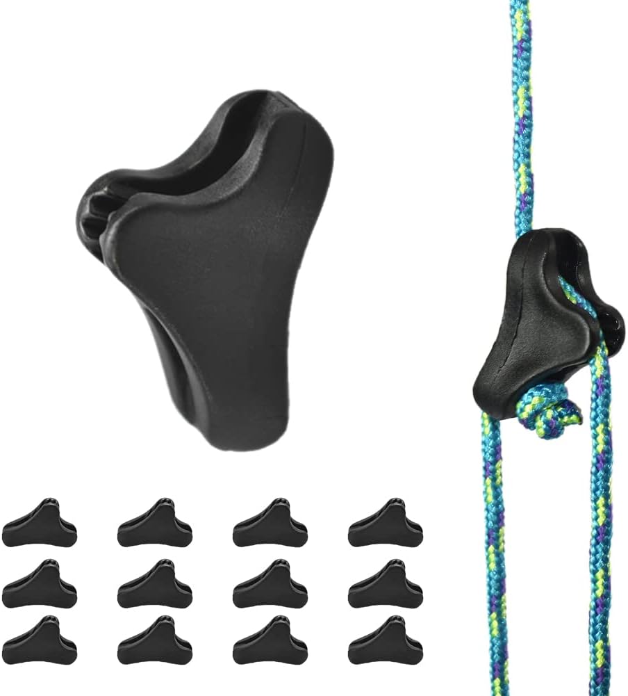 CooBigo 12Pack Ultralight Guyline Tensioners Tent Guyline Cord Rope Adjuster for Outdoor Camping Hiking Tent Tarp Canopy Shelter Black , FLC554-B