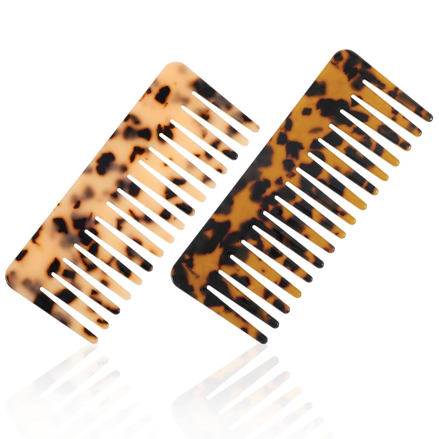2PCS Large Wide Tooth Combs for Curls, Tortoise Shell Comb, Large Detangling Comb Cellulose Detangler Combs for Women Thick Curly Wavy Wet Dry Hair Tortoise Shell, Ivory