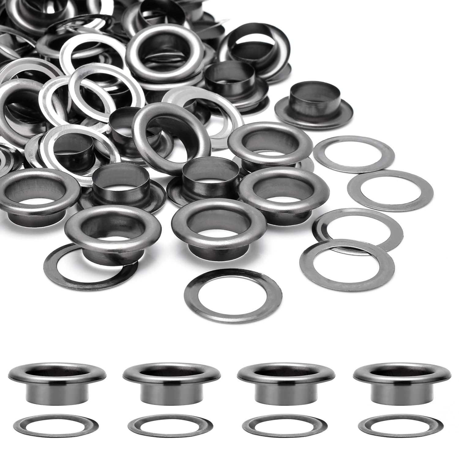 100Sets 1/2 Inch Eyelets and Grommets, Metal Eyelets Grommet Kit with Washers Backing Eyele for Fabric Clothing Tarps Leather Bag Shoes Curtains Hats Tents Repair and Decoration Black