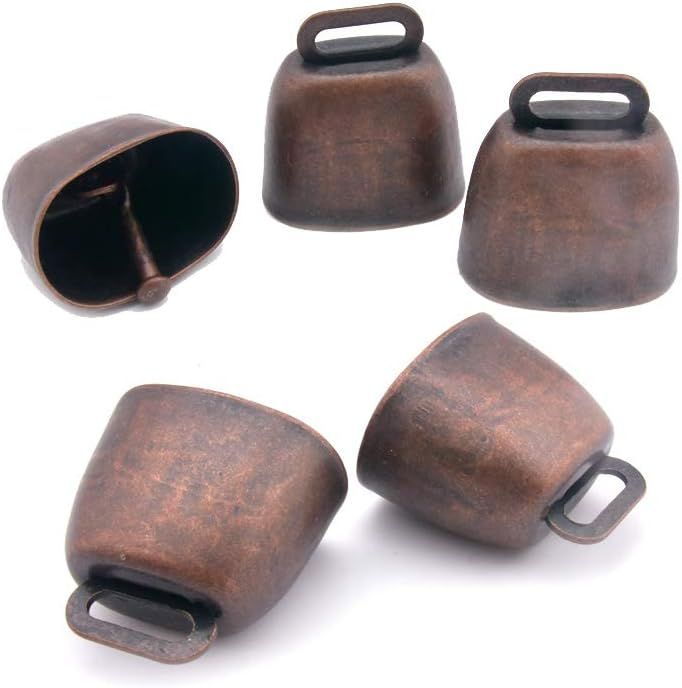 5 Pack Grazing Copper Bells, Metal Cow Bells for Dogs, Animal Copper Loud Bronze Bell, Small Brass Bell, for Cow Horse Sheep Cats Small Pets Anti-Theft Accessories Red Bronze