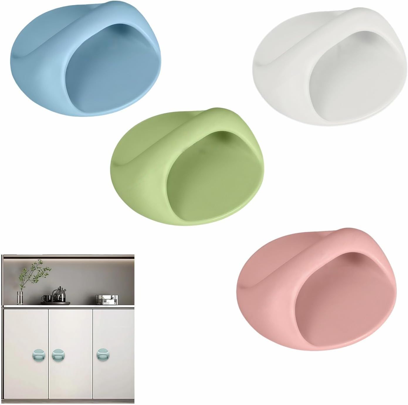 4-Pack Self-Adhesive Cabinet Pulls, No-Drill Handles for Cabinet, Window, Drawer, Glass Door, Easy Installation & Strong Grip White, Pink, Blue, Green ,2.56 Inch Adhesive Pull Knob