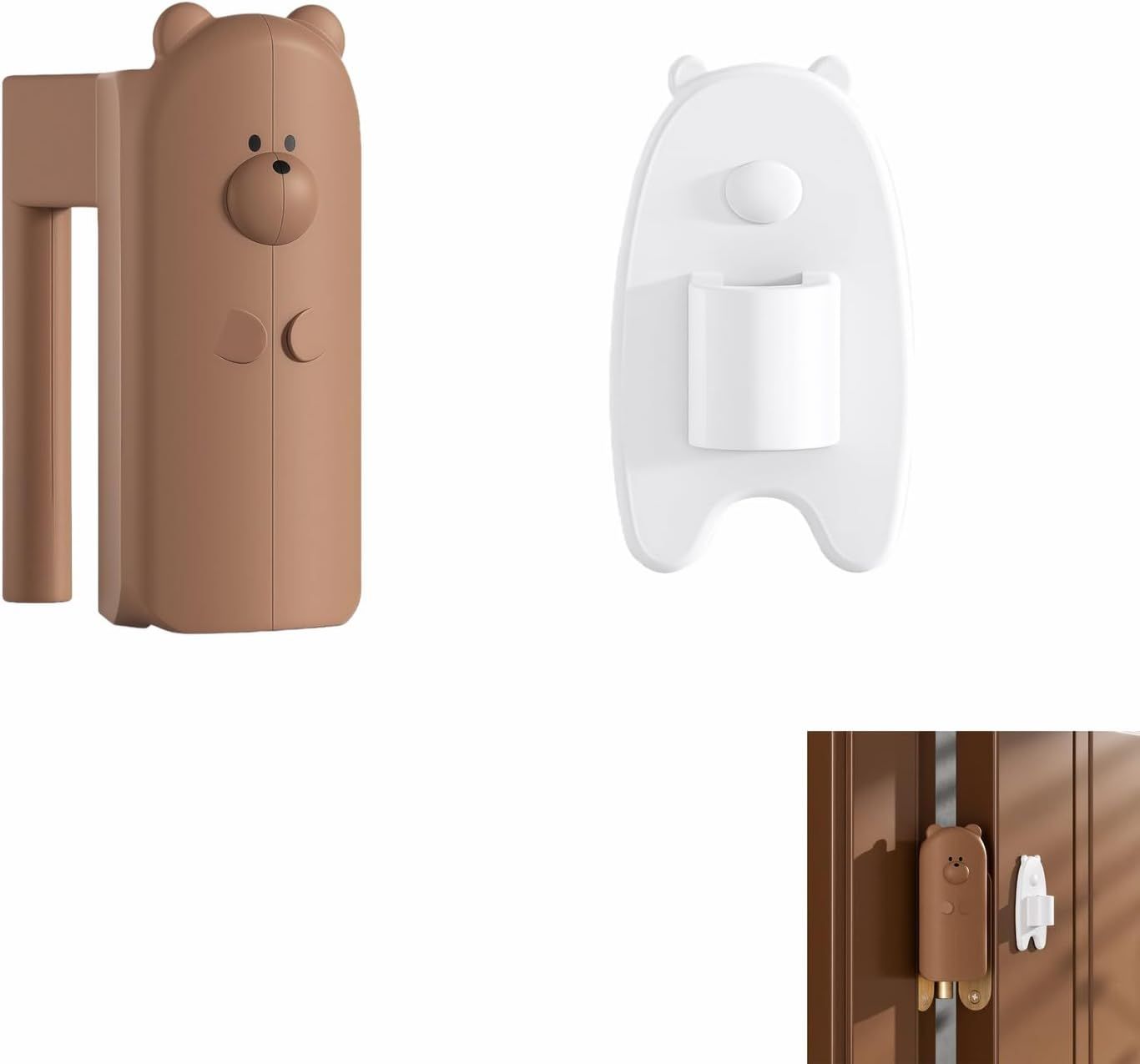 Baby Proof Door Stopper with Adhesive Hook, Cute Cartoon Bear Silicone Door Guard Protector for Fingers, Anti-Pinch Safety Latch for Cabinet Drawer Window Brown ,2.64 inch, Decorative Door Guard