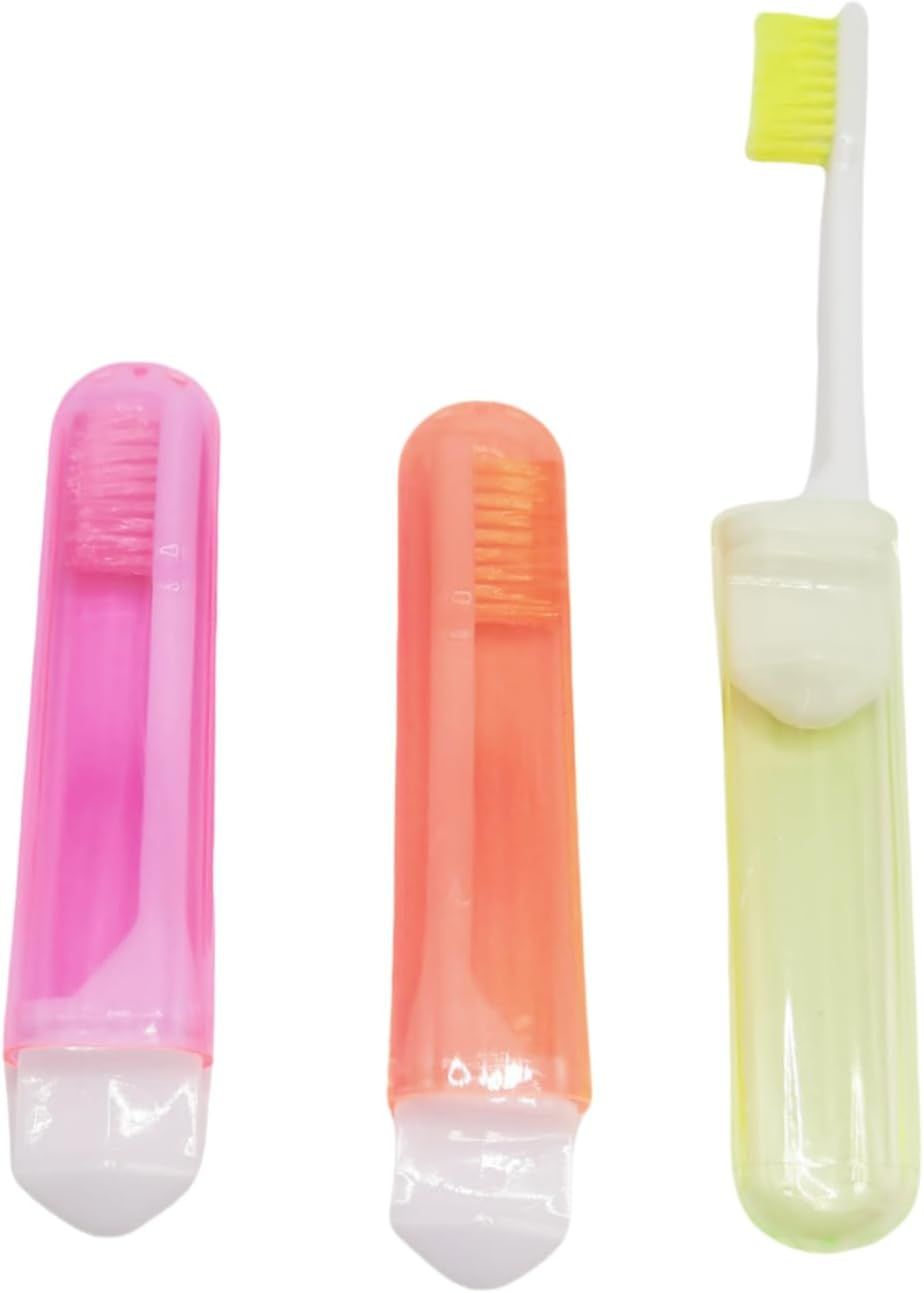Travel Toothbrush Set for Family - 3 Mini Foldable Toothbrushes with Detachable Heads, Compact 4.53" Design, Medium Bristles, Portable for Road Trips & Air Travel Orange/Yellow/Pink