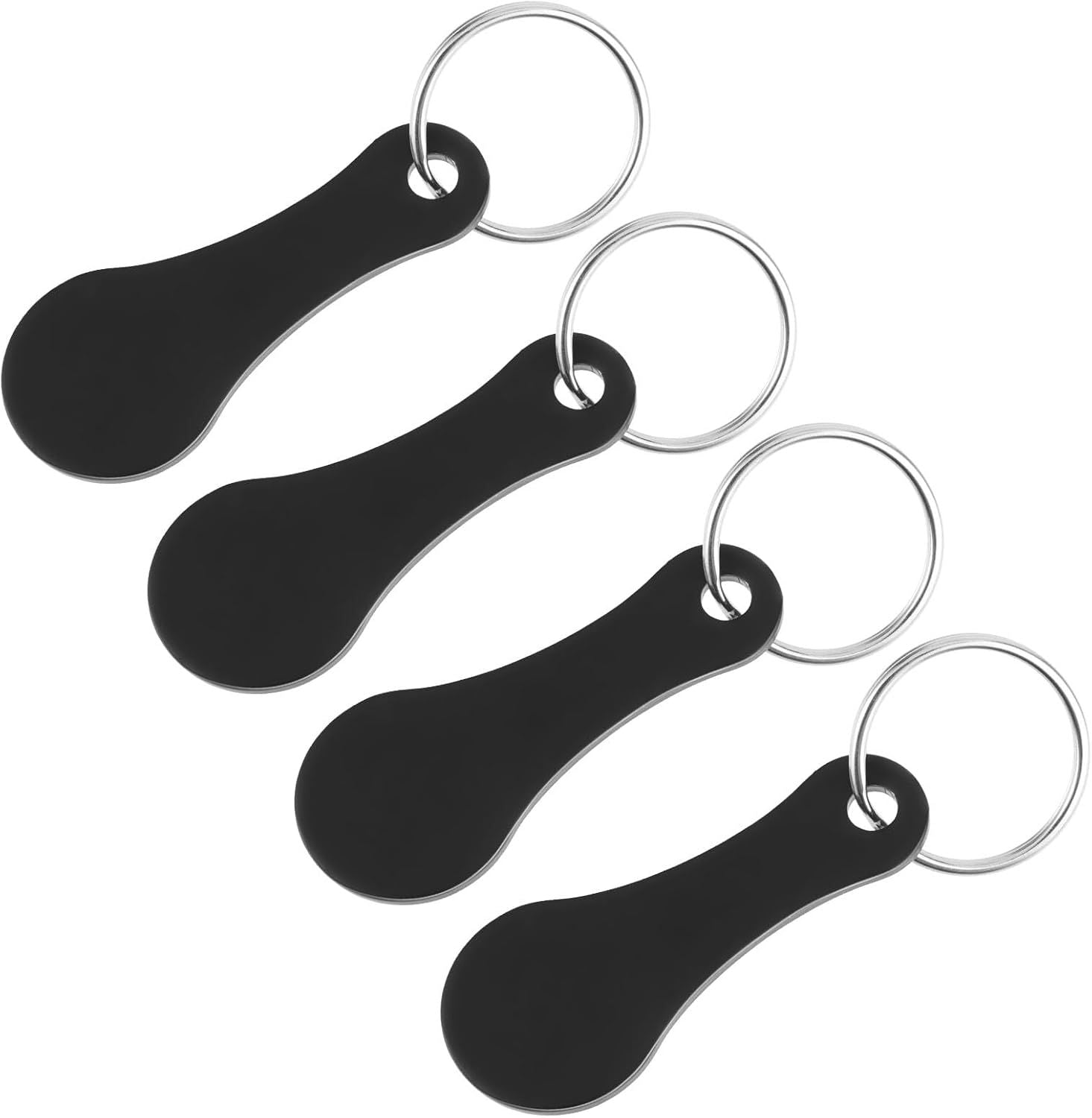 4 Pcs Stainless Steel Shopping Trolley Tokens, Portable Alloy Key Ring Quarter Holder Keychain Shopping Trolley Keyring for Men Women Shopping Cart Grocery Shopping Trolleys Black