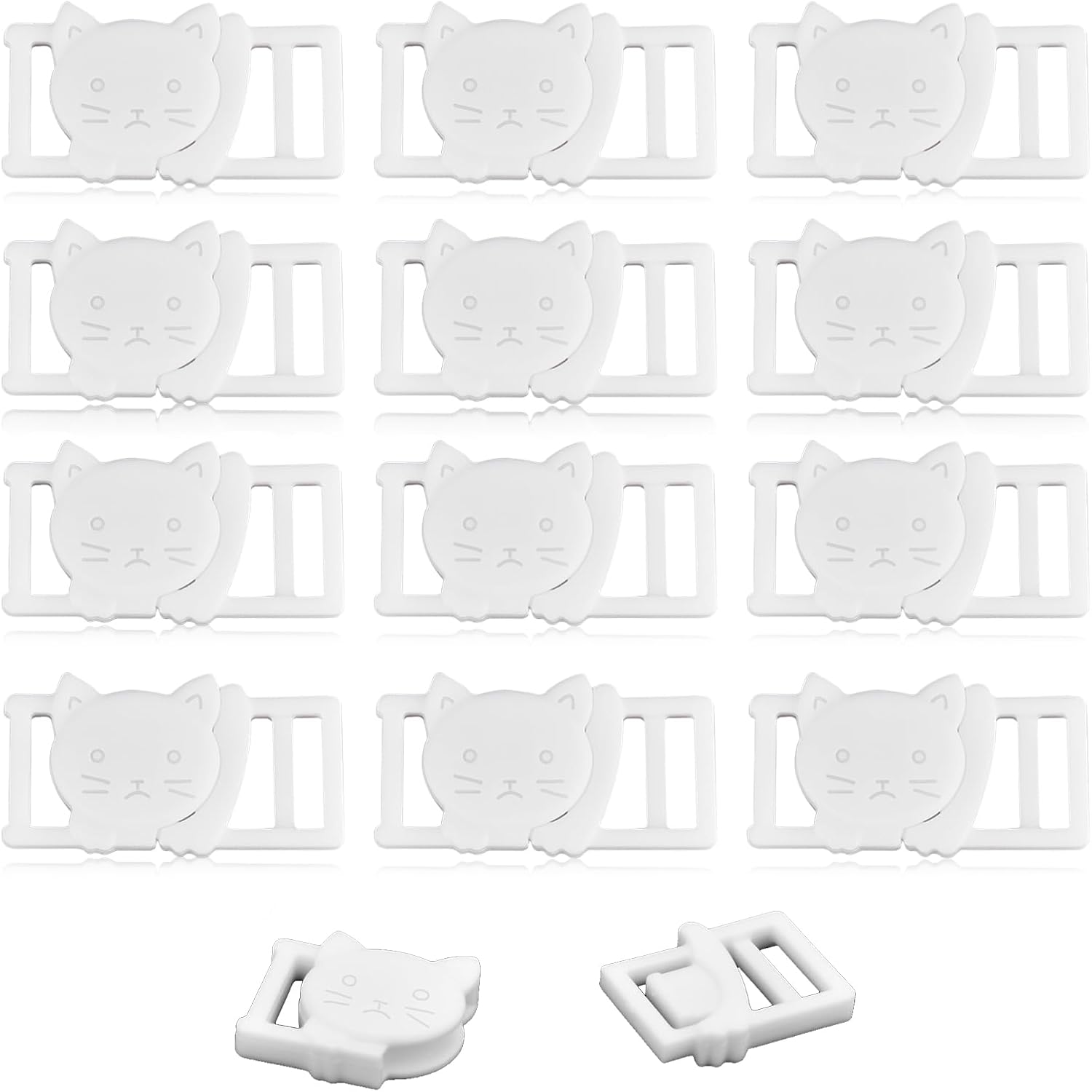CooBigo 25Pack 3/8" Cat Collar Breakaway Clasps Accessories Plastic Adjustable Buckle Small Pet Supplies for Kitten Collar Straps DIY Cat Stuff White