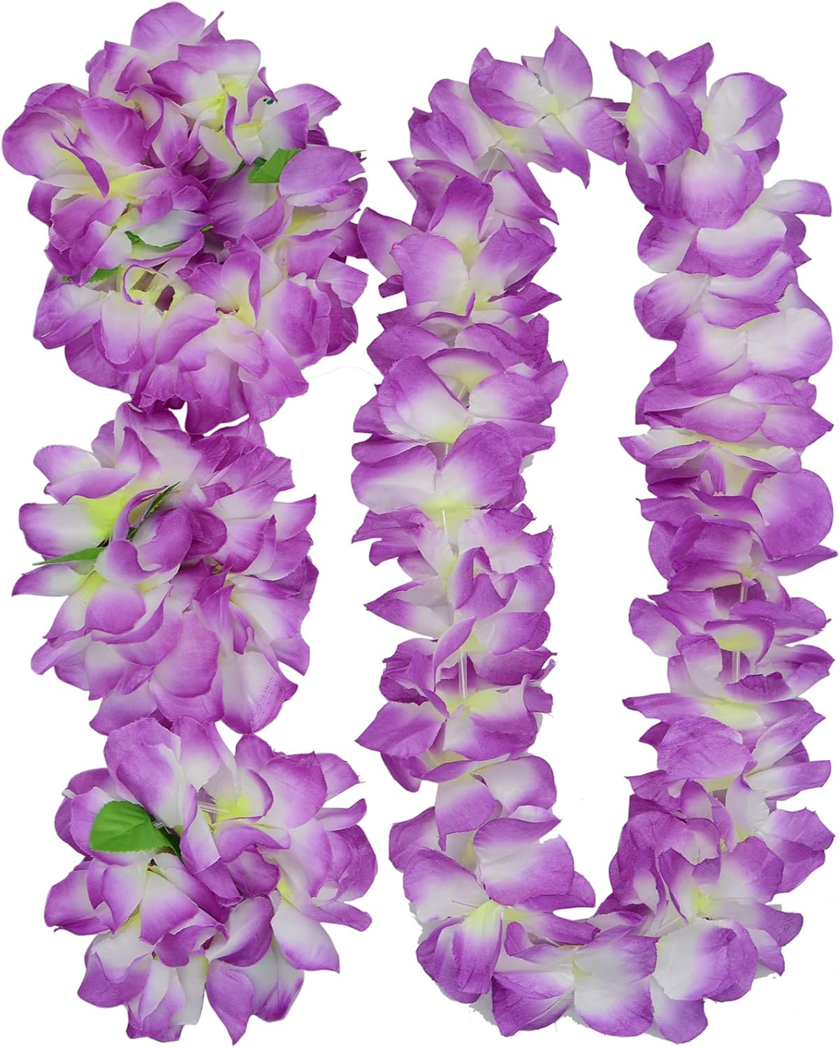 4 Pcs Purple Hawaiian Leis with Green Leaves for Graduation Party, Dance Party, Photo Prop in Outdoors Purple