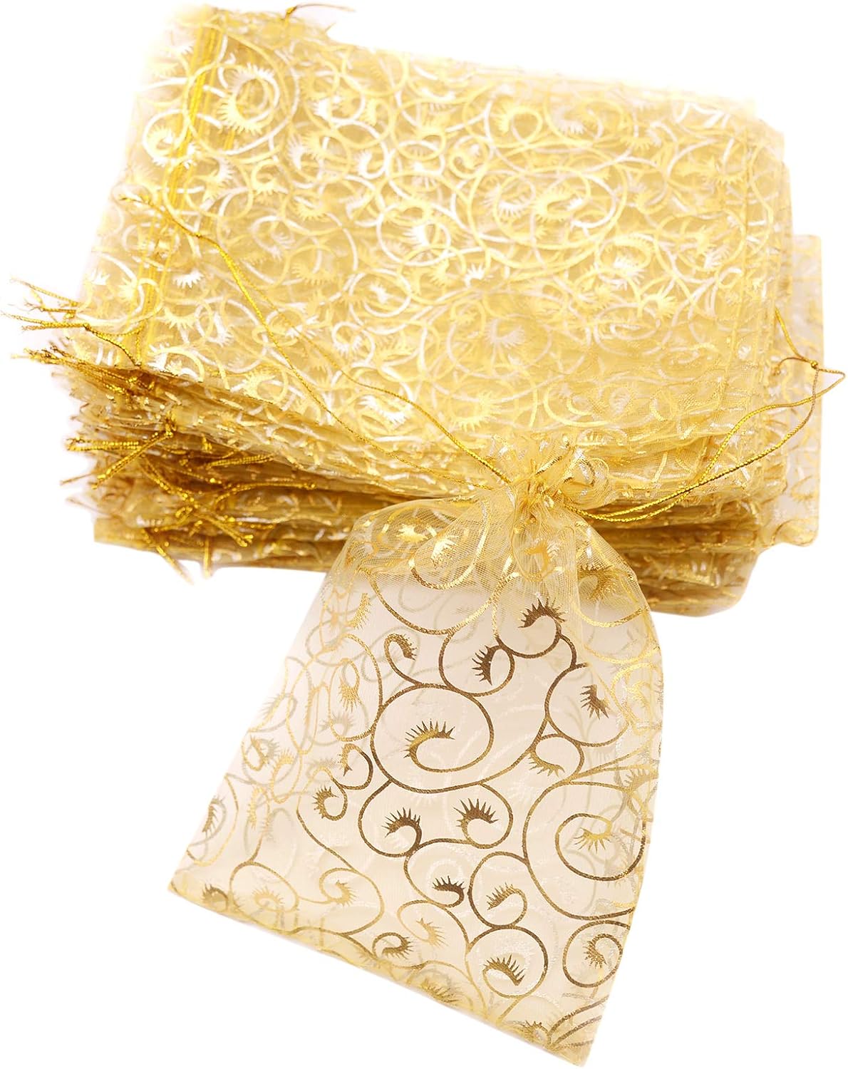 Wedding Favors Small Gift Bags, 100pcs 2.8x3.6 Inch 7x9cm Gold Organza Bags for Party Favor Bags Small Business Candy Bags Mesh Bag Gold, 2.8''x3.6''