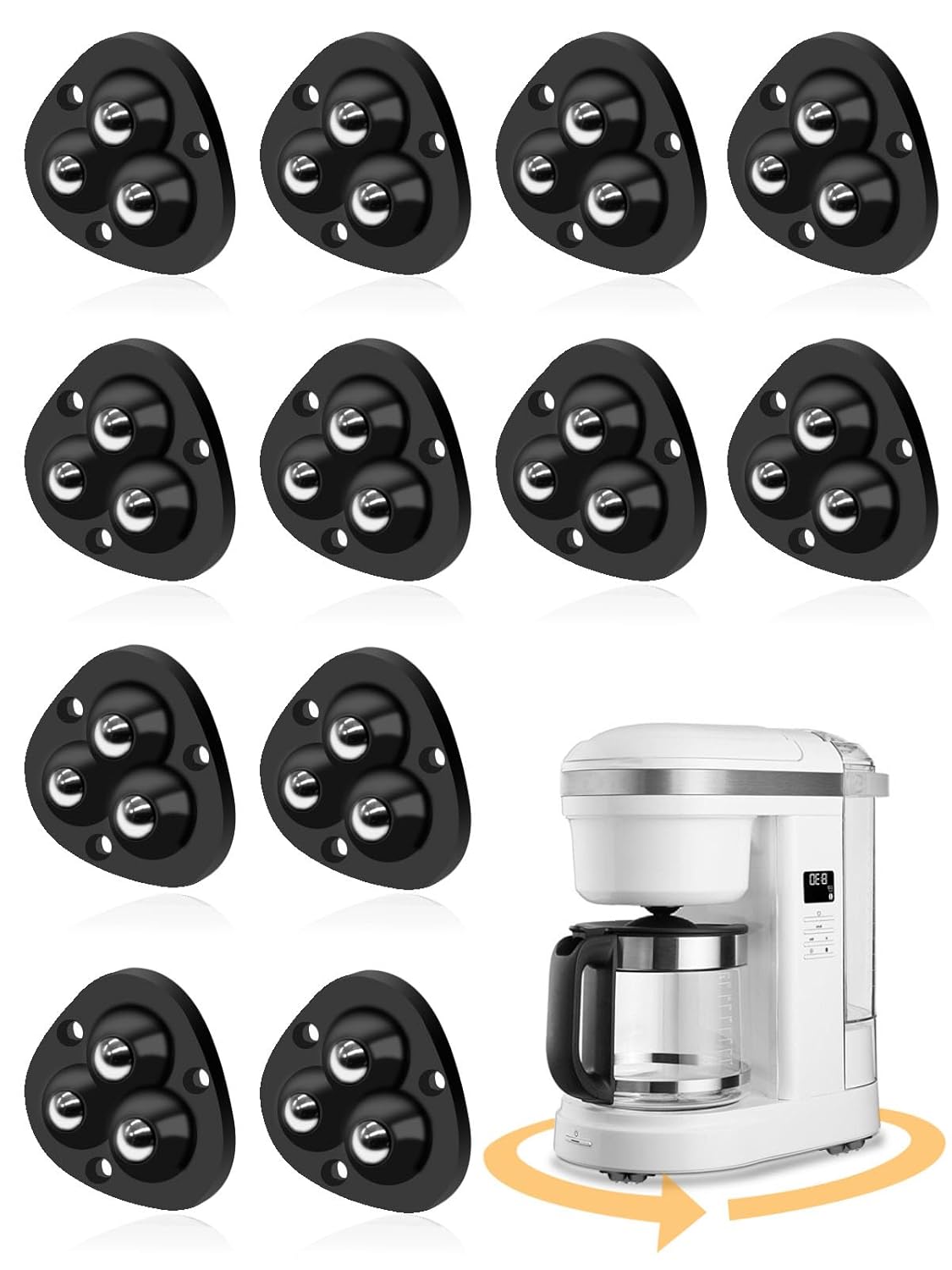 Small Appliance Caster Wheels,12 Pcs Mini Appliance Rollers for Kitchen Appliances Countertop 360°Rotation Self Adhesive Swivel Wheels for Coffee Maker,Storage Bins,Trash Can Black
