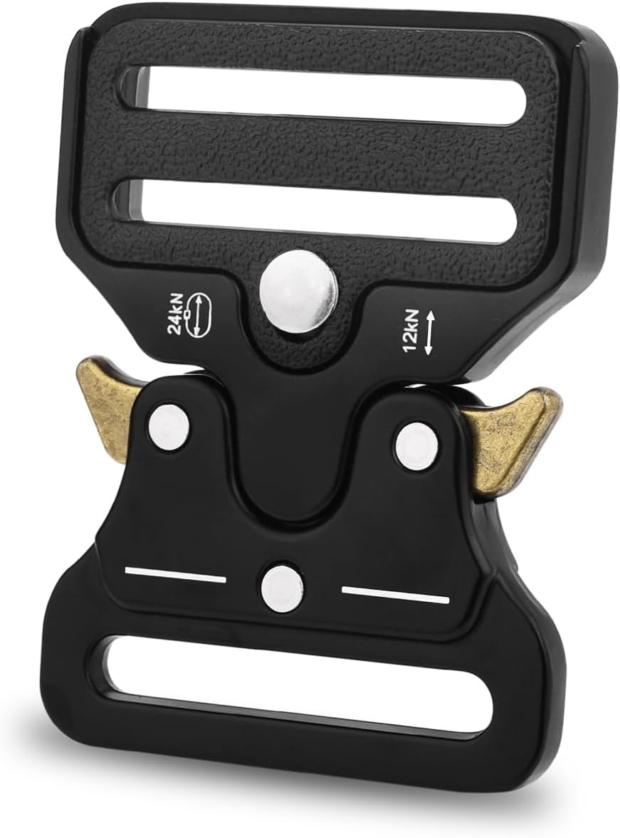 CooBigo 2 Pack Tactical Belt Buckles, 1-1/2" Heavy Duty Metal Tactical Buckle Clips for Dog Collar Hardware, Harness, Backpack, Luggage Strap Release Clasp Replacement Black