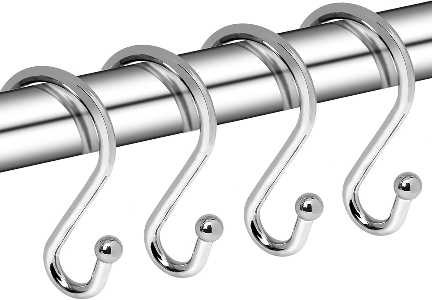 Metal Shower Curtain Hooks, Set of 12, Rt Proof Shower Curtain Hooks Rings, Durable S Shaped Hooks Hangers for Shower Curtains, Kitchen Utensils, Clothes, Towels Chrome