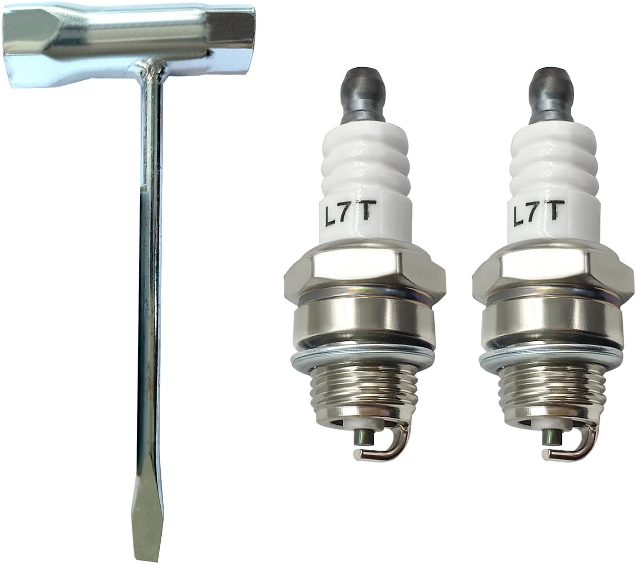 L7T Spark Plug with Chainsaw Scrench Wrench Tool, Replaces BPM7A BPMR7A RCJ6Y RCJ7Y BM6A CJ8 WSR5F for 33cc 43cc 47cc 49cc 52CC 2-Stroke Small Engine MS290 021 023 024 025 026 etc 2 Pc