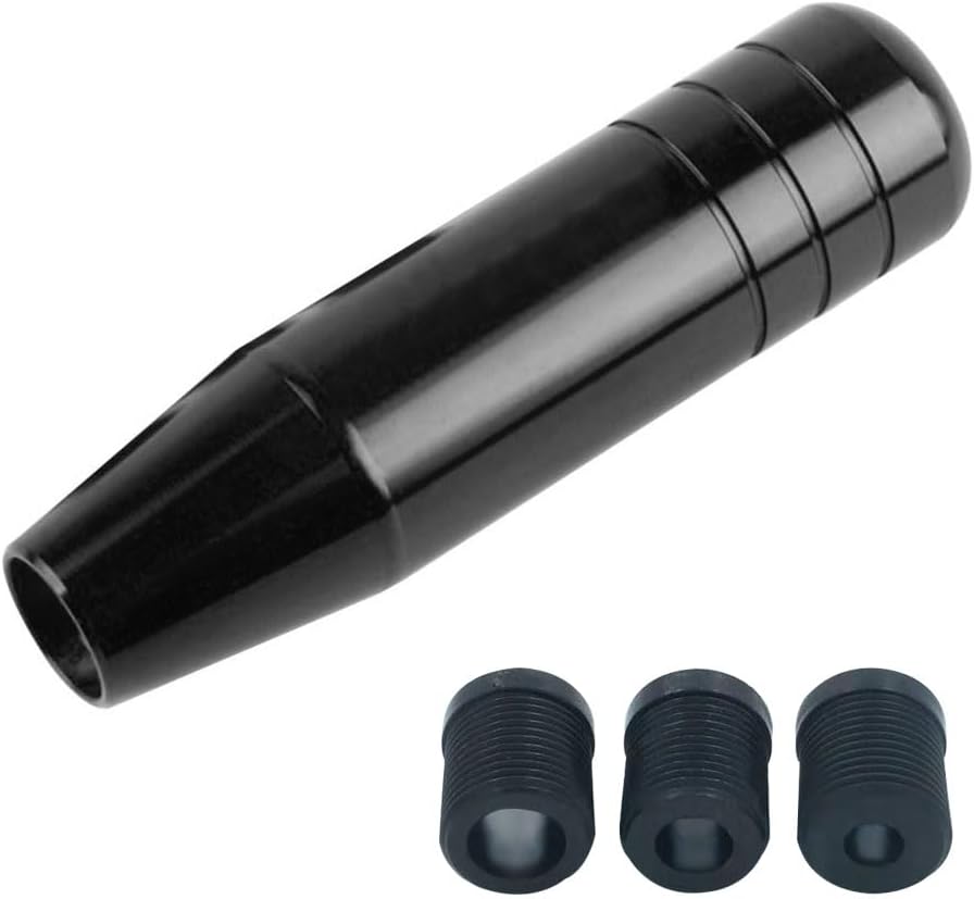 5" Gear Stick Shifter Knobs, Aluminum Alloy Shifting Lever Heavy Weighted Car Manual Transmission Shift Head Knob Fit Most Automatic Vehicles with 3 Adapters M8 M10 M12 Black