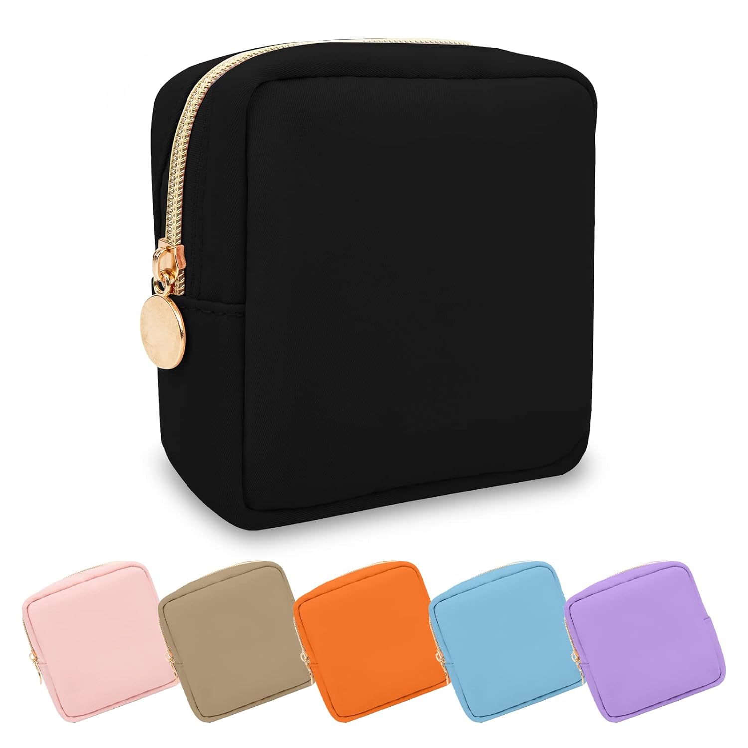Waterproof Mini Makeup Bag for Purse,Small Cosmetic Pouch Nylon Travel Toiletry Organizers Bag for Women Girls,Cute Zipper Preppy Coin Purse for Work Mini-Black