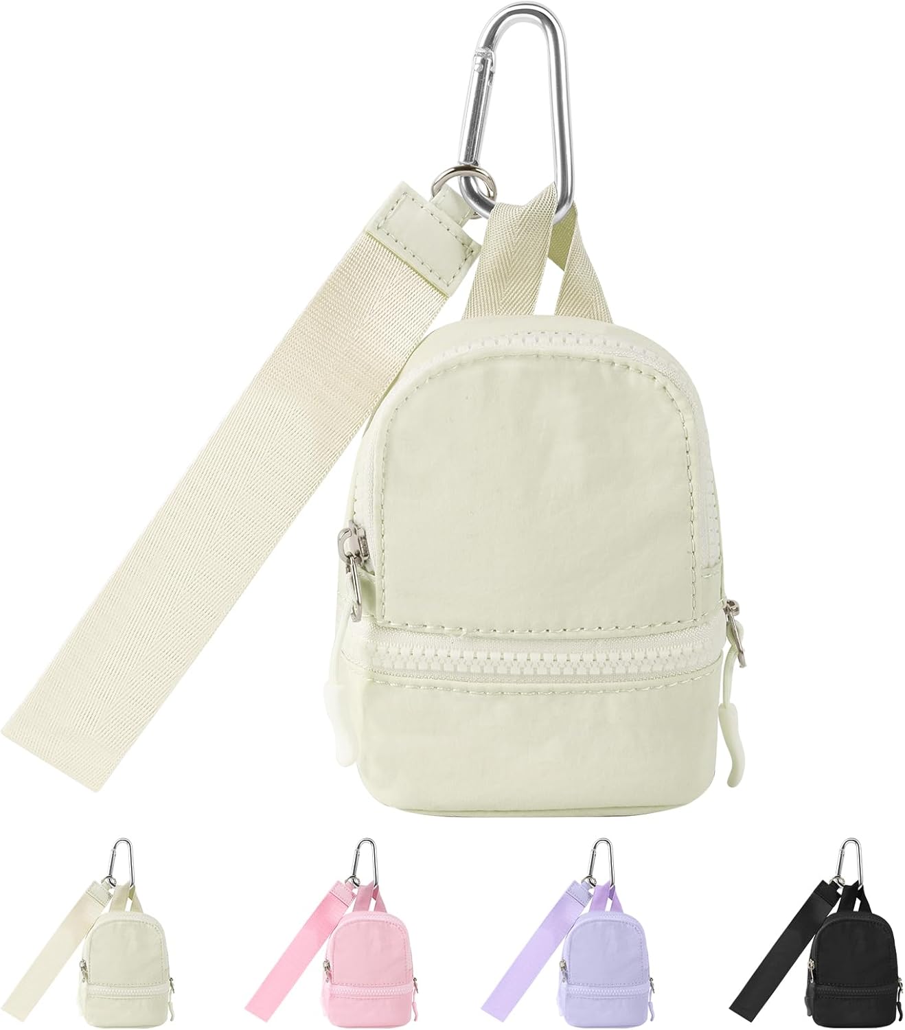 Mini Backpack Keychain Wristlet Wallet Pouch for Women/Men,Small Cute Change Coin Purse With 3 RFID Card Slots,Portable Waterproof Zipper Airpods Cosmetics Wallet for Daily Sport Work Beige