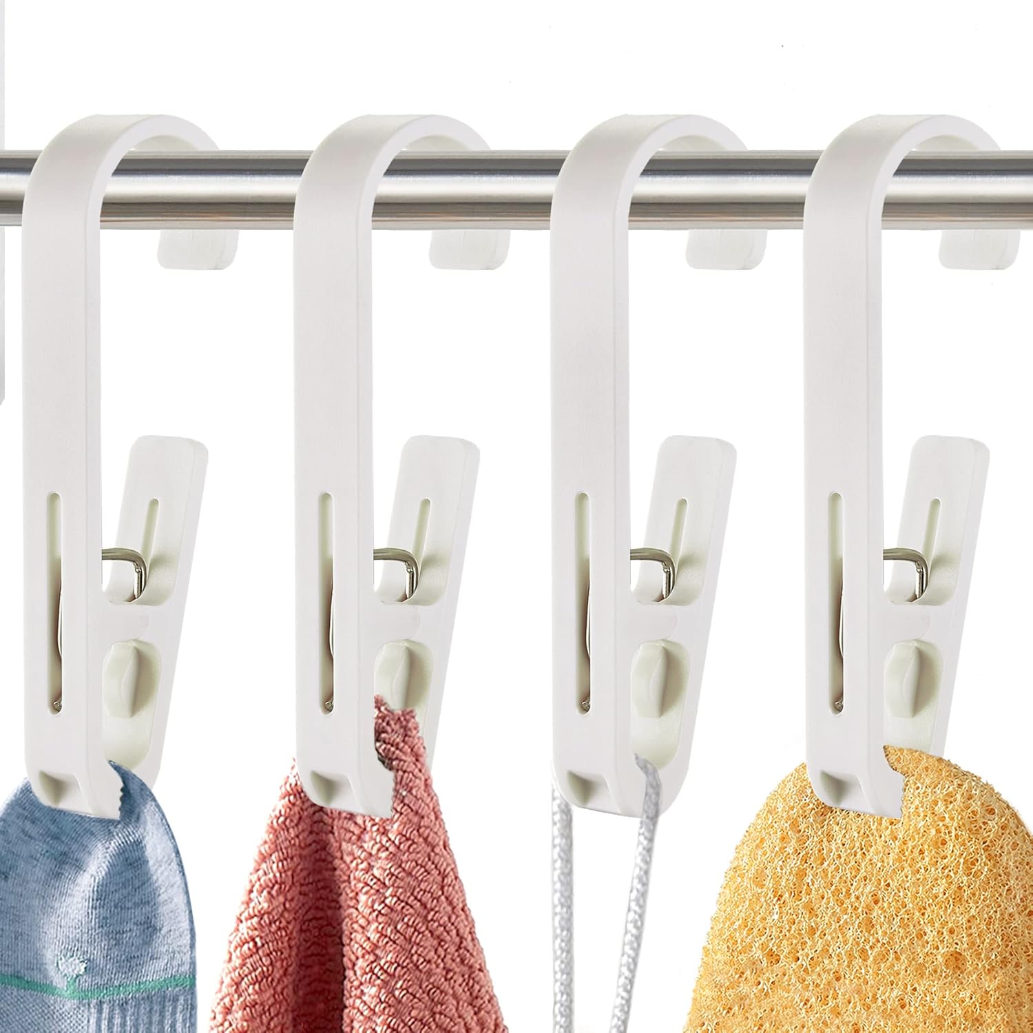 Laundry Hooks with Clips Hanger Closet Organizer Clamps Socks Boot Bras Towels for Bathroom Wardrobe Kitchen Office 4Pcs White