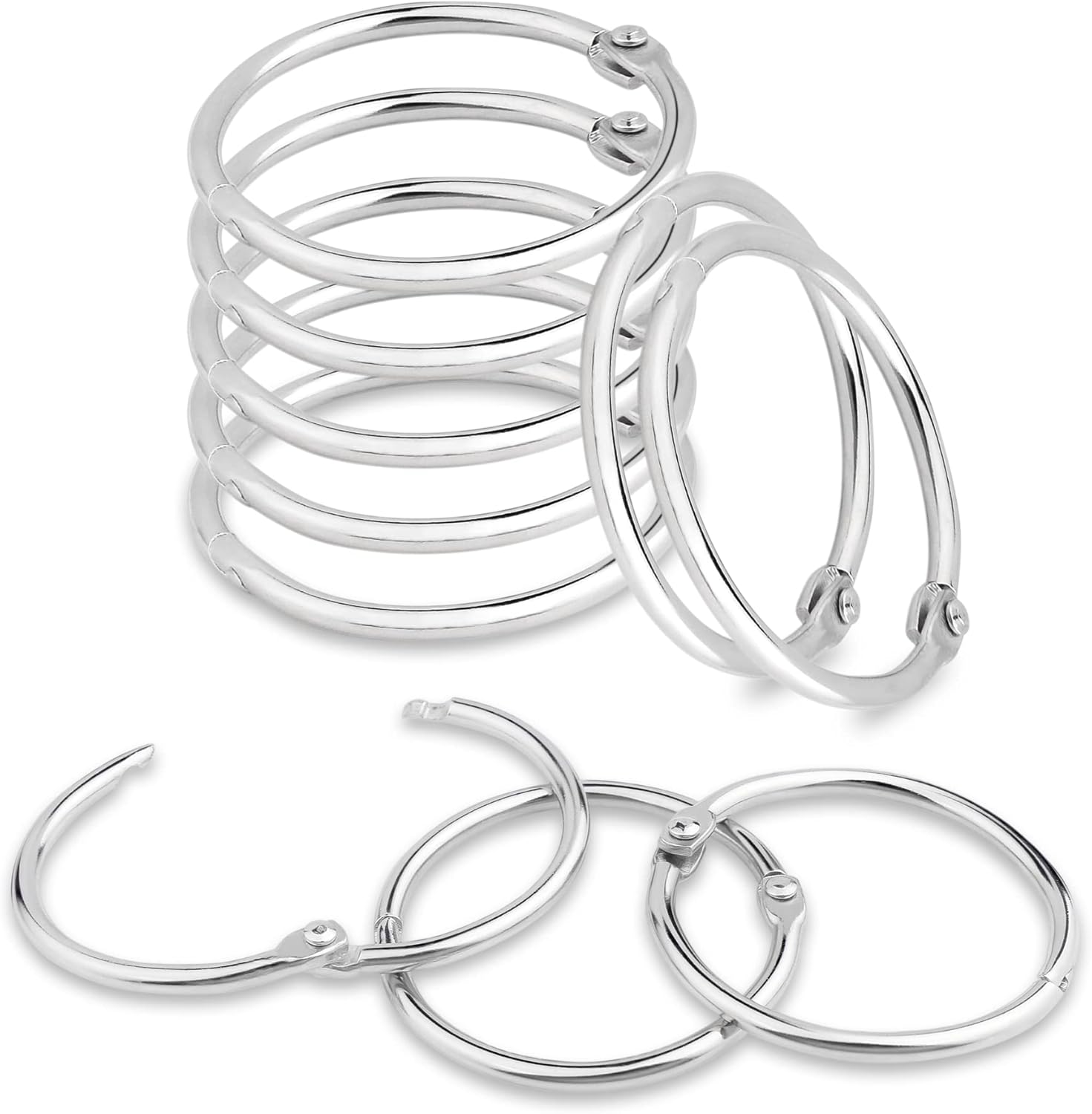CooBigo Loose Leaf Binder Rings 1 Inch Metal Book Ring Clip for Index Card, Flashcard, Shower Curtain, DMC Embroidery Floss Organizer, Key Chain - Silver 50 Pack