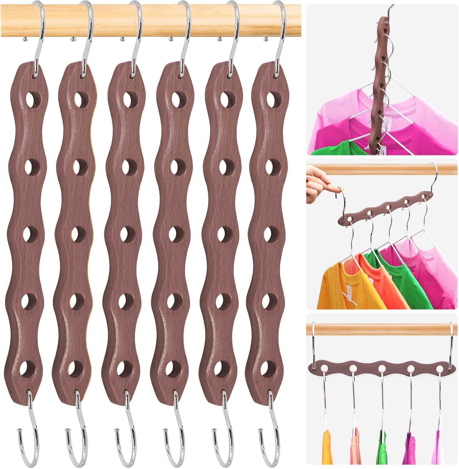 Closet Organizers and Storage,Heavy Duty Wooden Hangers Space Saving,Home Dorm Room Essentials for College Students Girls Boys,6 Pack Organization and Storage Clothes Hanger for Coat,Pants,Shirt,Scarf