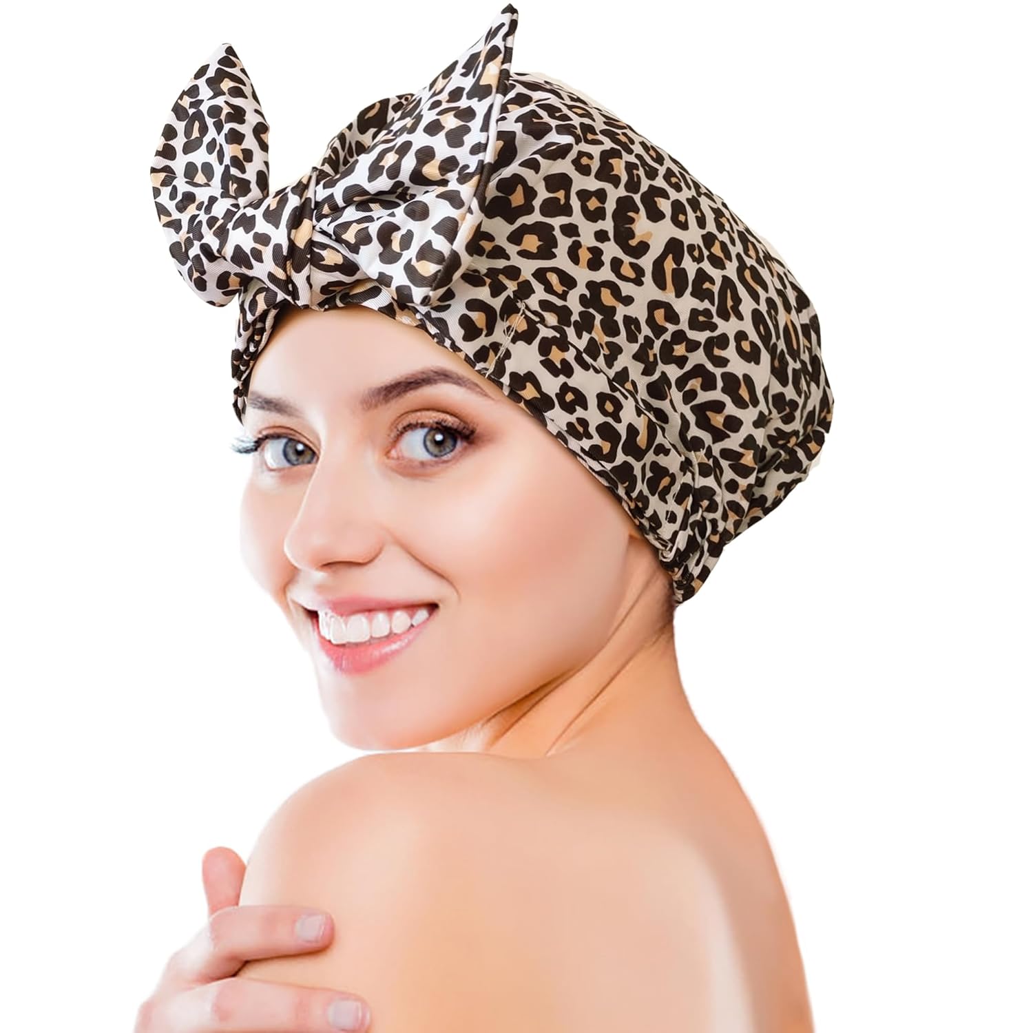 Luxury Shower Cap for Women, Shower Caps for Women Reable Waterproof, Hair Cap for Shower, Large Adjtable Bowknot Bath Cap for Long Hair Braids