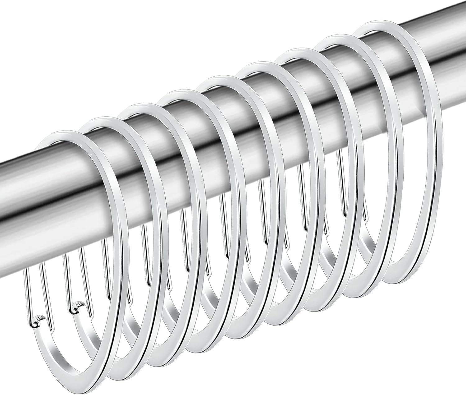 Silver Shower Curtain Rings, Rtproof Shower Curtain Hooks for Bathroom, Chrome Decorative Shower Hooks Rings for Shower Curtain Rod Hangers, Set of 12