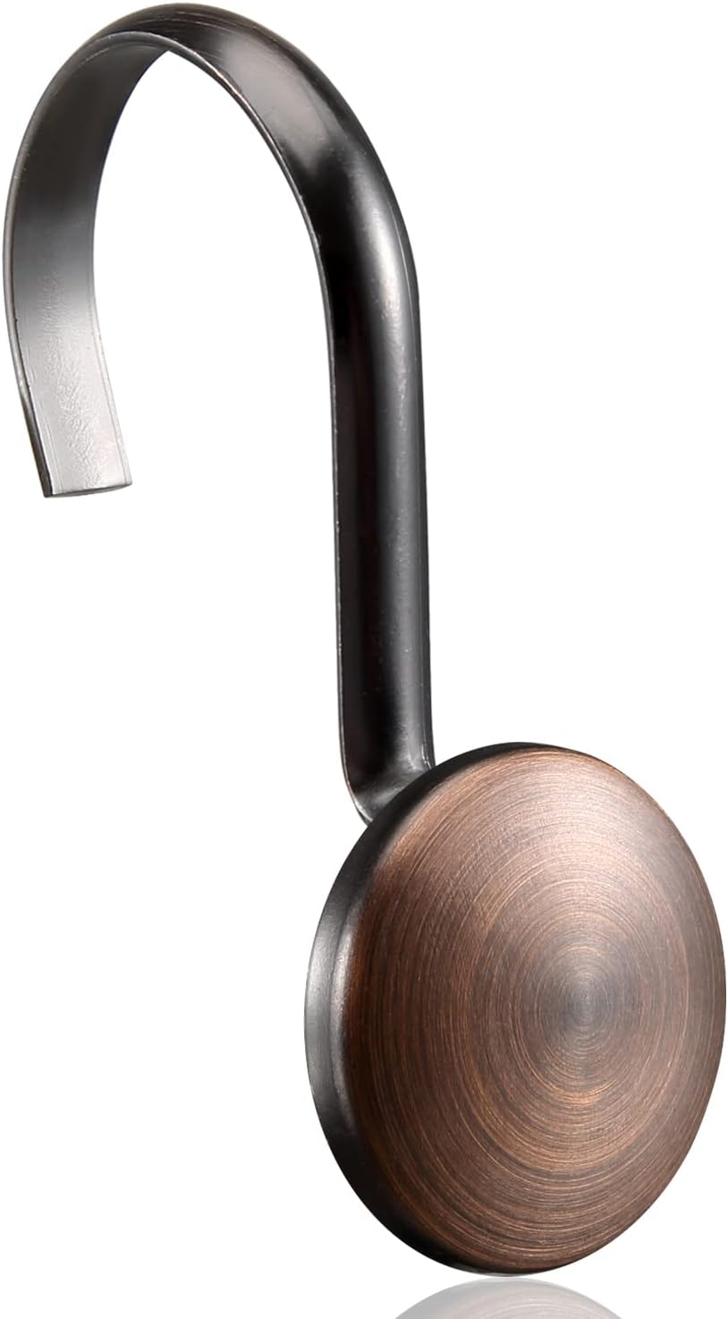 Bronze Shower Curtain Hooks, Rtproof Shower Hooks for Shower Curtain Bathroom, Oil Rubbed Decorative Shower Rings for Shower Curtain Rod Hangers, Thread Shape Design Set of 12