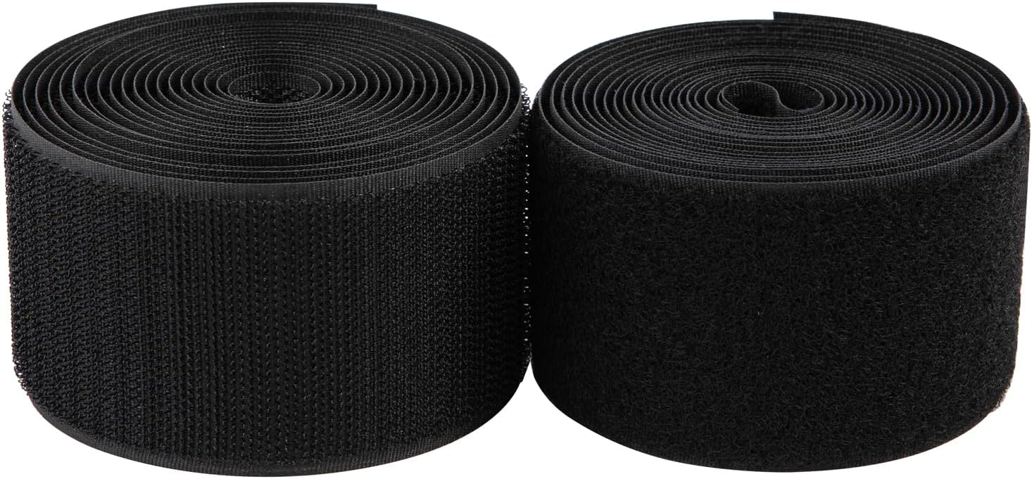 2 Inch Sew on Hook and Loop Strips | Easy to Sew | Excellent Grip | Non-Adhesive Back Nylon Fabric Fastener Strips for Clothing Sewing Crafts and DIY Projects, Black, 2in x 3yd