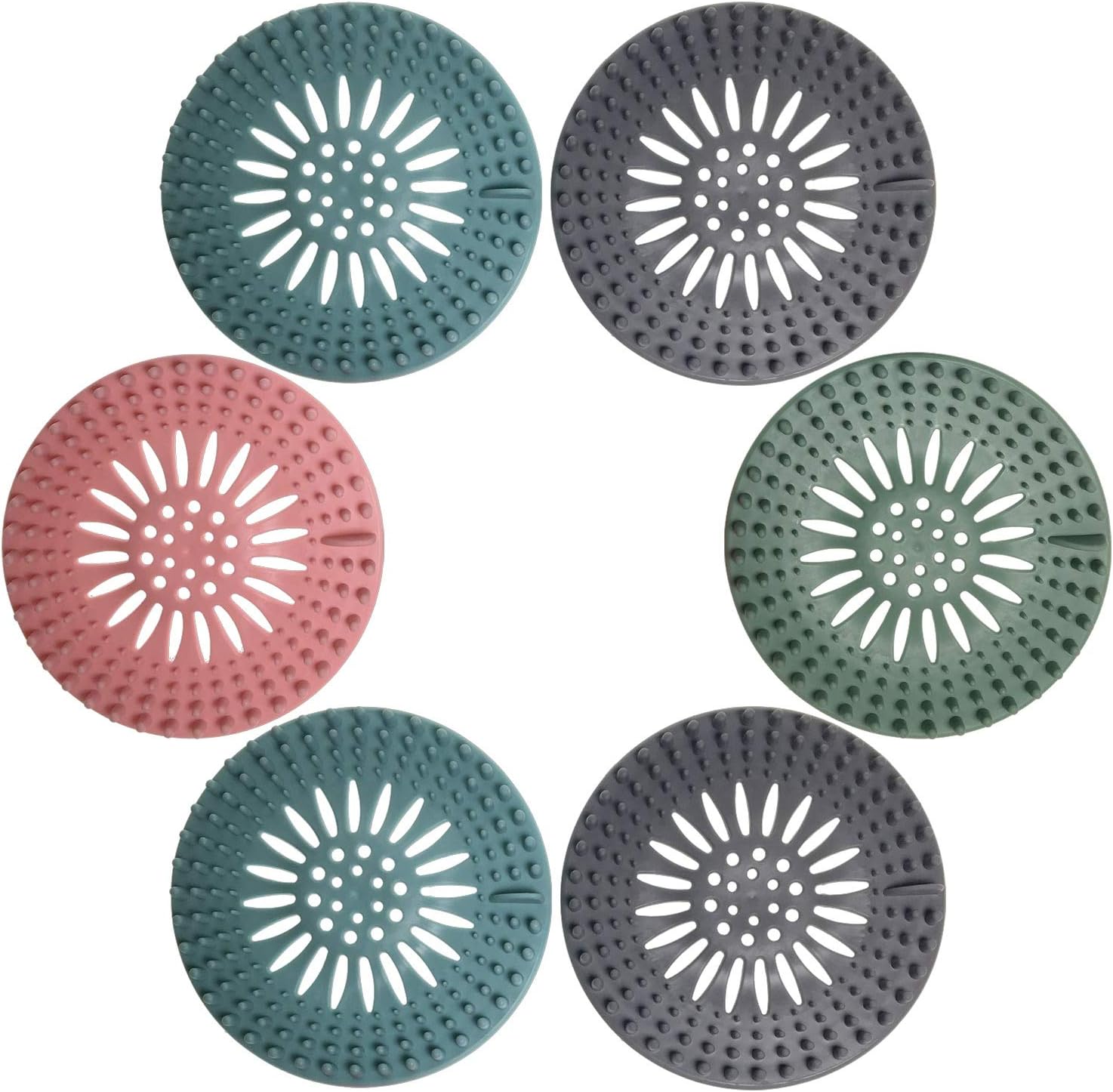 Shower Hair Drain Catcher Bathtub Silicon Tub Hair Catcher Universal Drain Stopper Bathtub Hair Catcher for Drain Bathroom Bathtub Kitchen Tub Mix Colors, 6 Pack