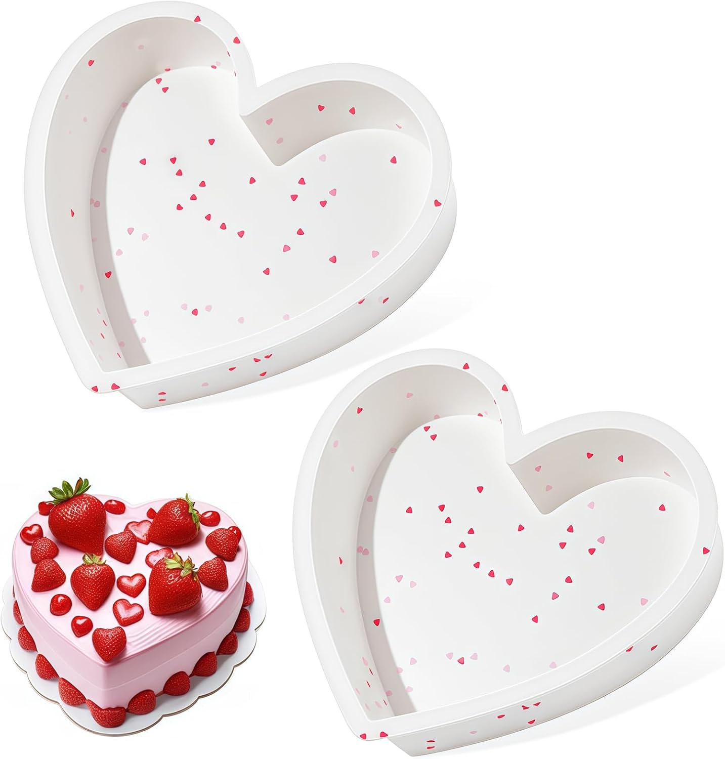 2P 10 Inch Silicone Heart Shaped Cake Pans, Nonstick Cake Pan, BPA Free Silicone Heart Cake Baking Mold for Oven Dishwasher Safe-Heartdot