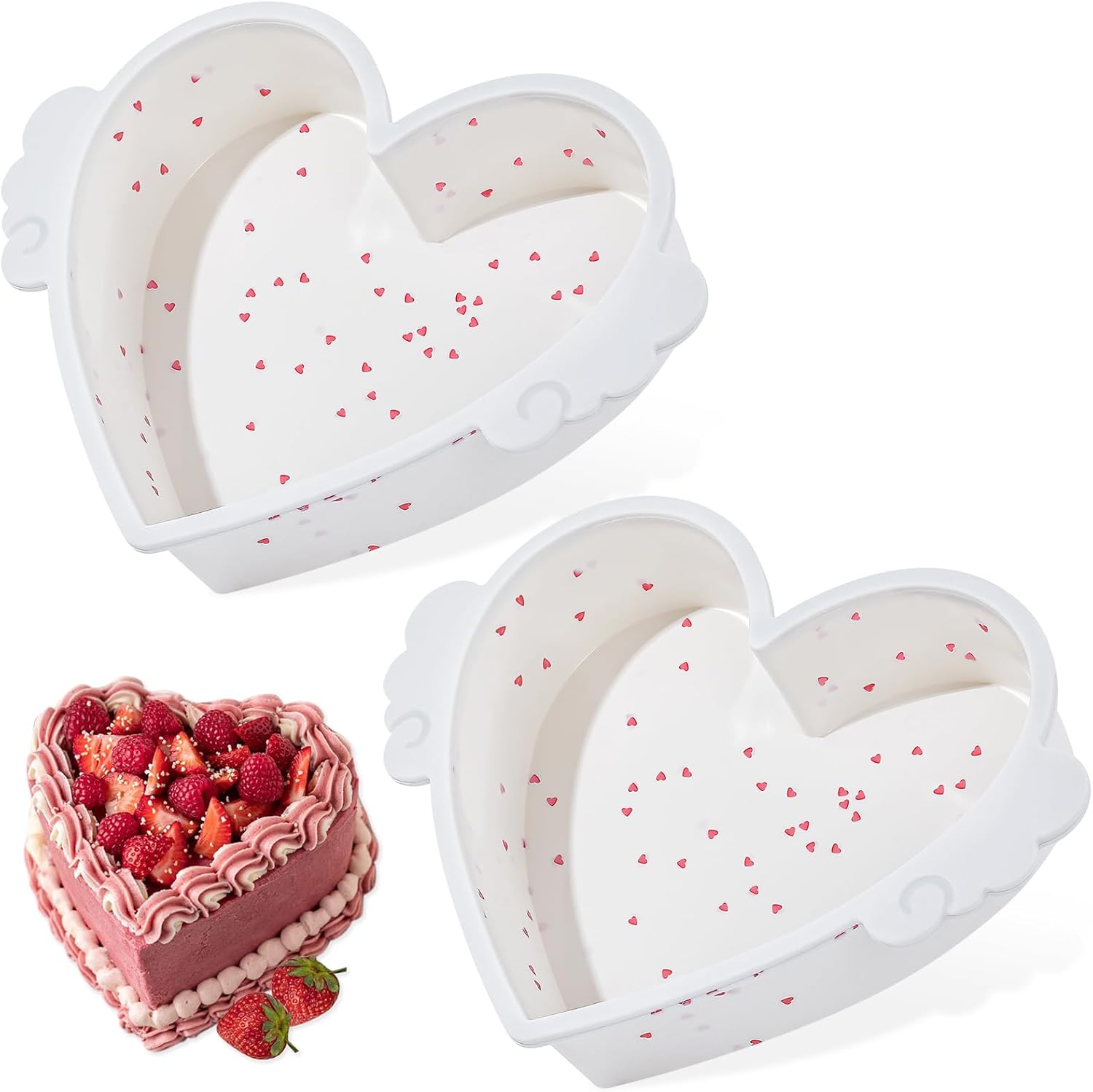 2P 8 Inch Silicone Heart Shaped Cake Pans with Metal Reinforced Frame, Nonstick Cake Pan, BPA Free Silicone Heart Cake Baking Mold for Oven Dishwasher Safe