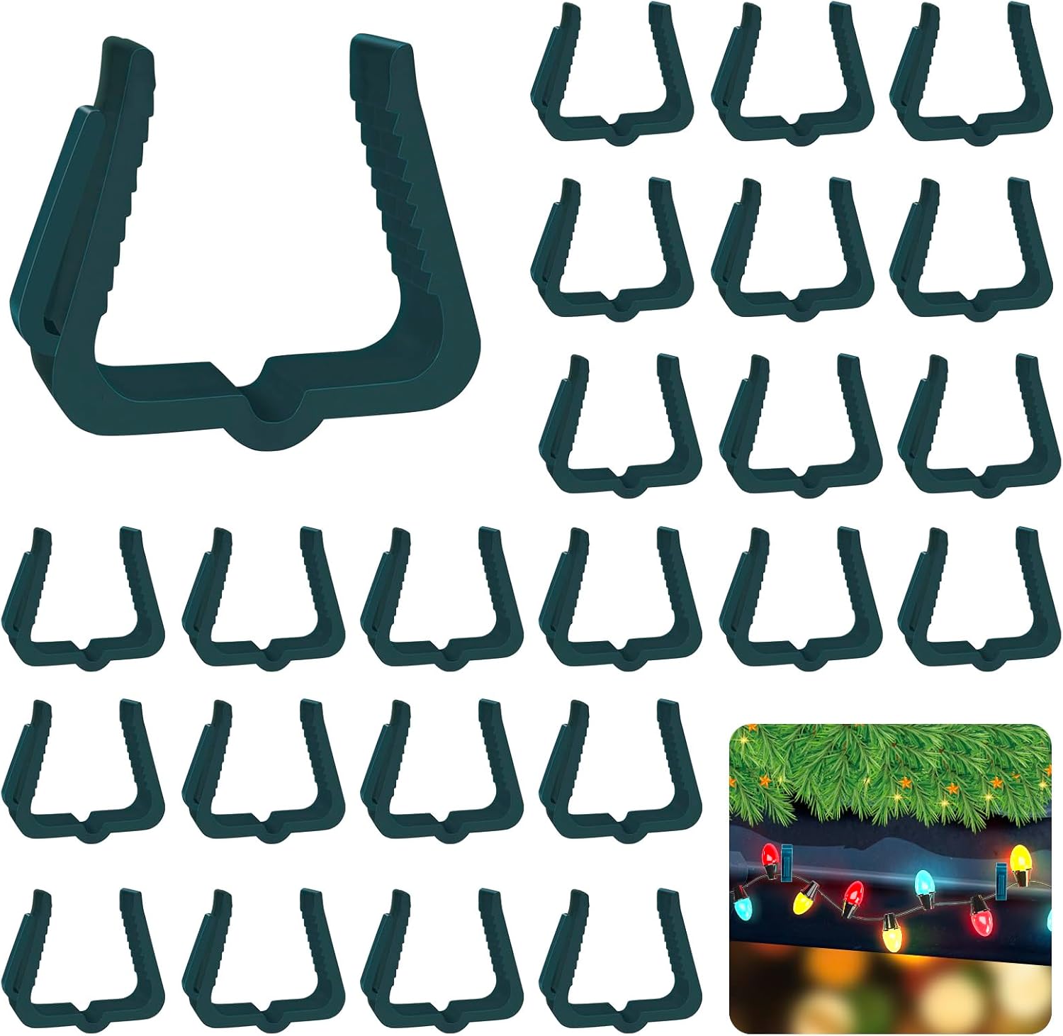 Christmas Light Hanger Clips Fascia Board Light Clips Plastic Holiday Deck Banister Hanger for Christmas Fascia Board Roof Gutter Fence Eave Decoration, Green 30 PCS, 1 5/8"