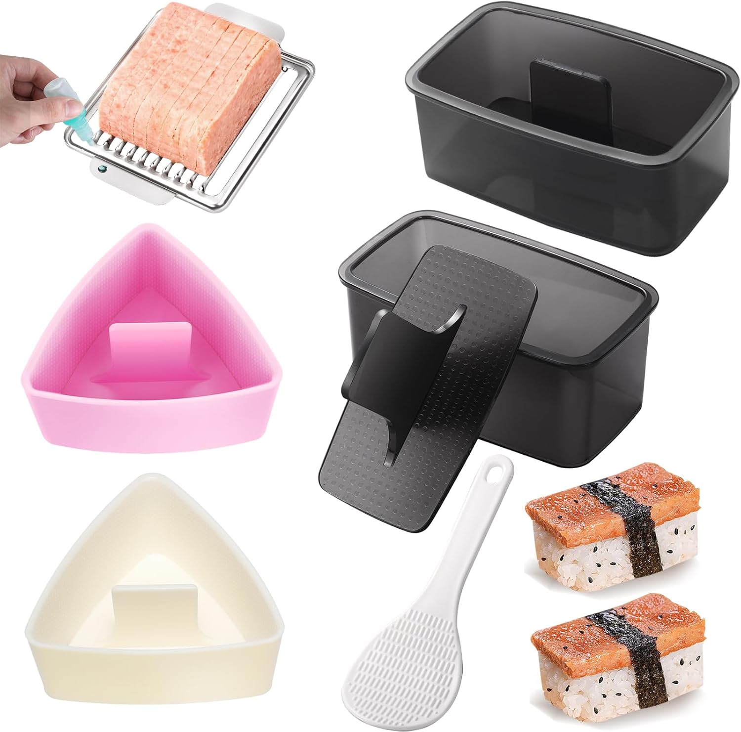 Mubi Press Mold Kit,Onigiri Mold Triangle,4 Pack Japanese Rice Cooker Kit for Lunch Bento