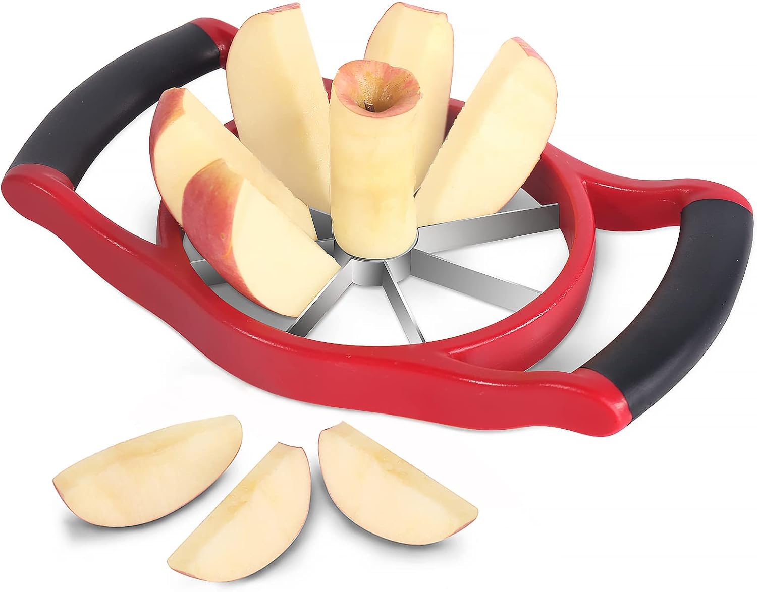 Apple Slicer Corer, 8-Slice Large Size Premium Apple Slicer Corer, Cutter, Divider, Wedger, Stainless Steel Easy Grip Fruit Slicer with Sharp Blade for Apples, Pears and More, Red