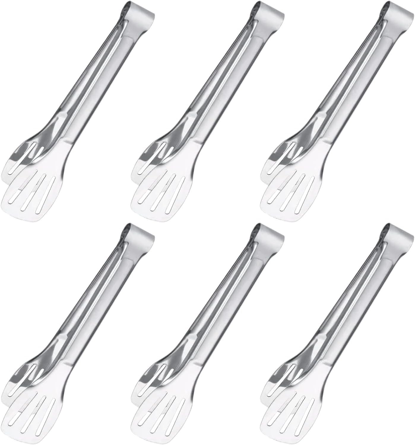 6PCS Serving Tongs, 7Inch Buffet Tongs, Stainless Steel Food Tong Small Serving Utensils for Cooking, Entertaining, Salad, Barbecue, Buffet, Toast and Steak by Stainless buffet tongs