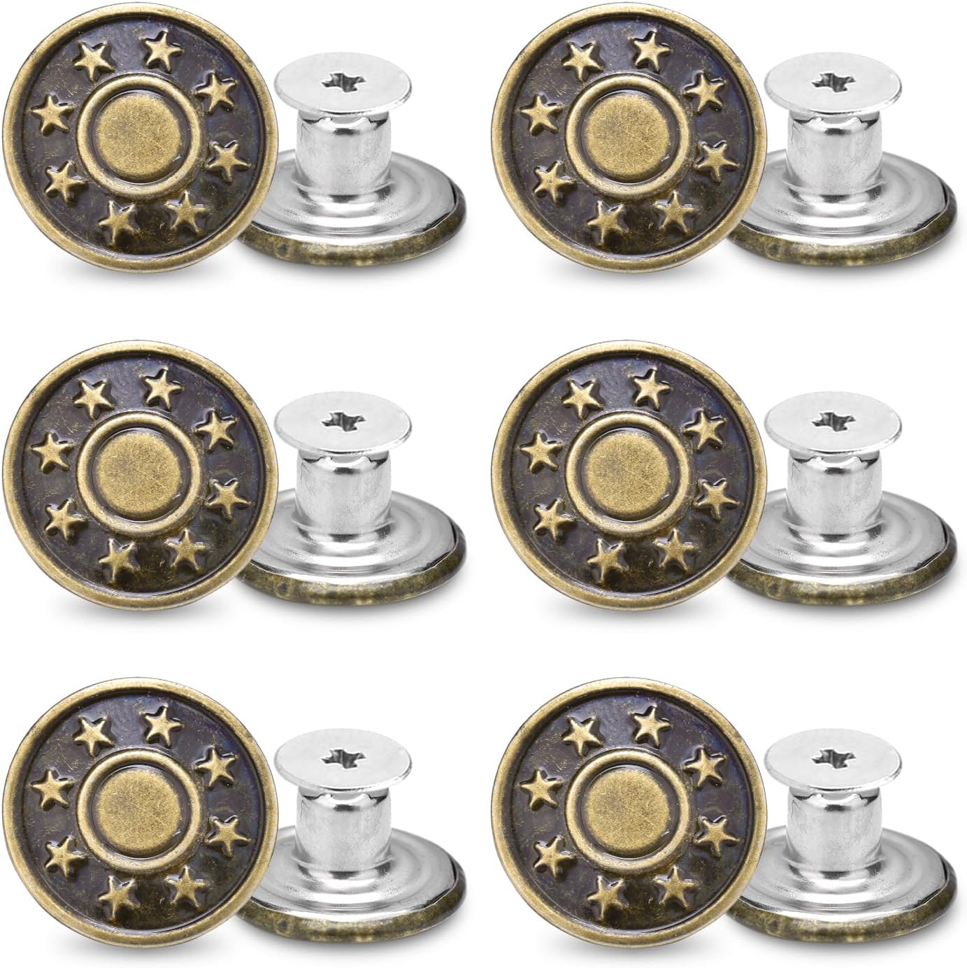CooBigo 6Sets 1-1/2" Overalls Buckles + 24Pcs 17mm Jeans Bttons for Jeans Suspender Buckles Replacement Bib Pants DIY Sewing Accessories Bronze