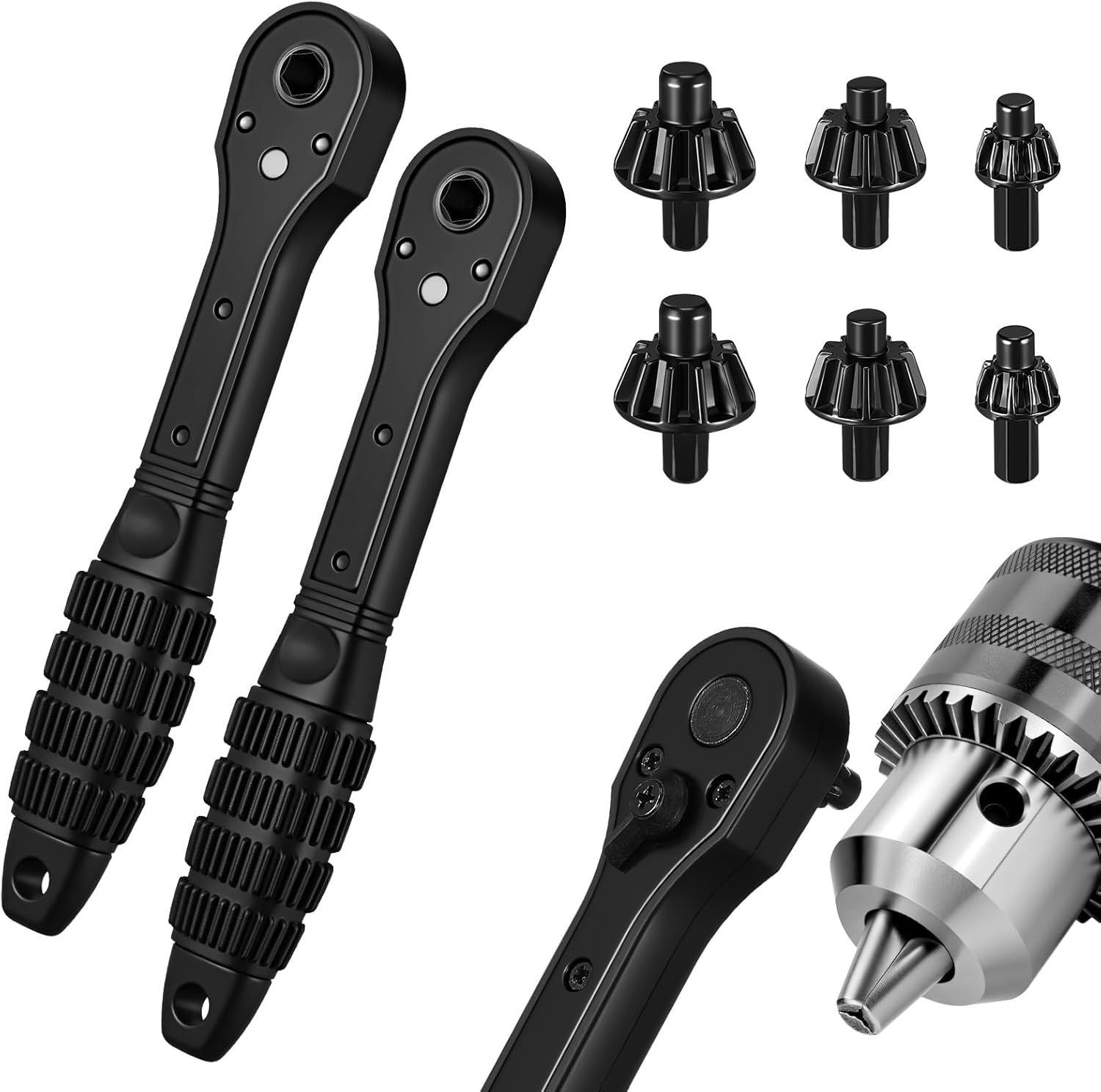 2 in 1 Drill Chuck Ratchet Spanner 2026 Universal Chuck Key Replacement Tool 2 in 1 Ratchet Drill Key Wrench Compatible with Most Electric Drills and Power Tools 2 Pcs