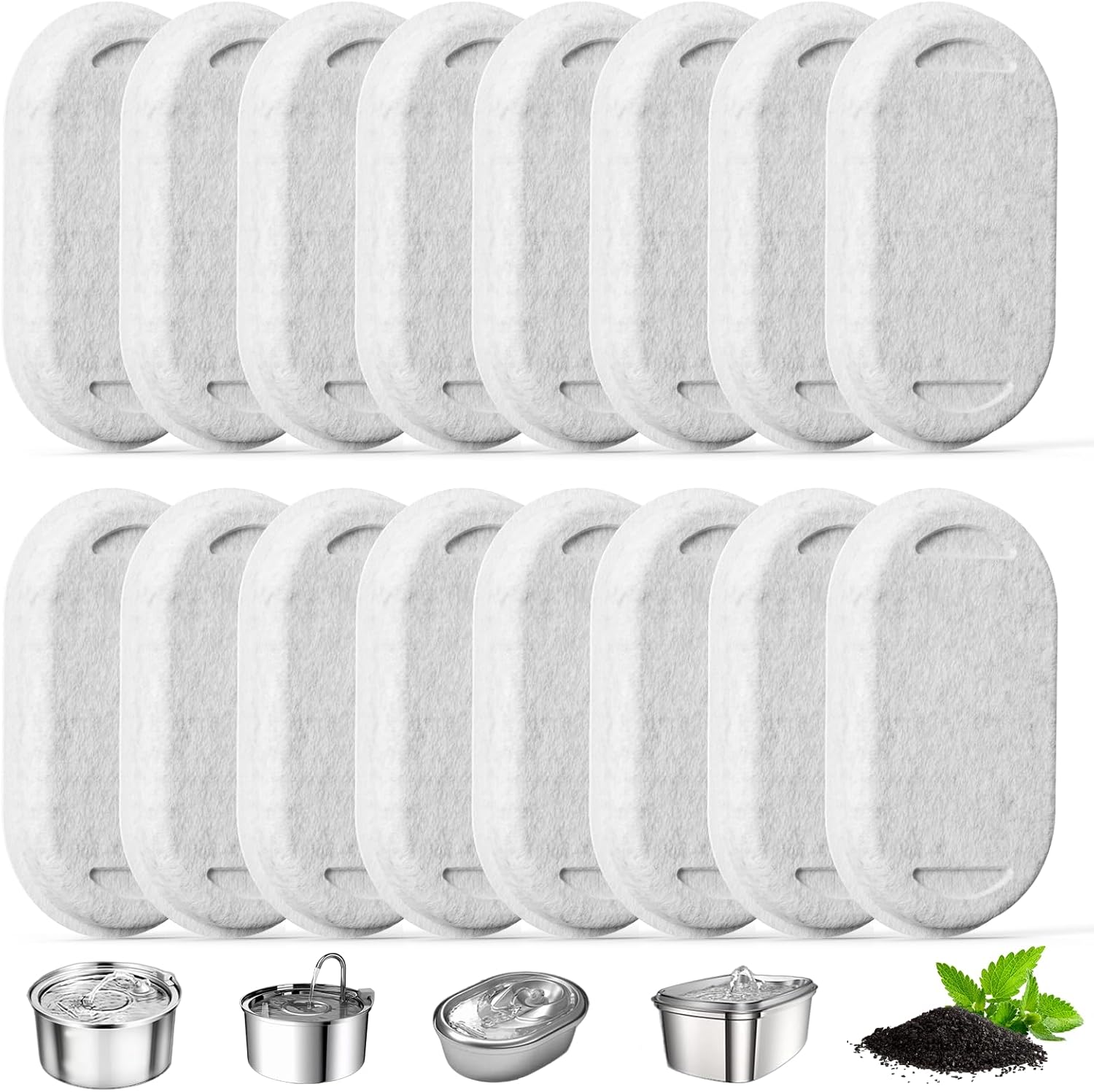 Cat Water Fountain Filter, 16 Pack Cat Fountain Replacement Filters for 67oz/2L & 108oz/3.2L Stainless Steel Pet Water Dispenser, Triple Filtration Activated Carbon Filters for Cat and Dog