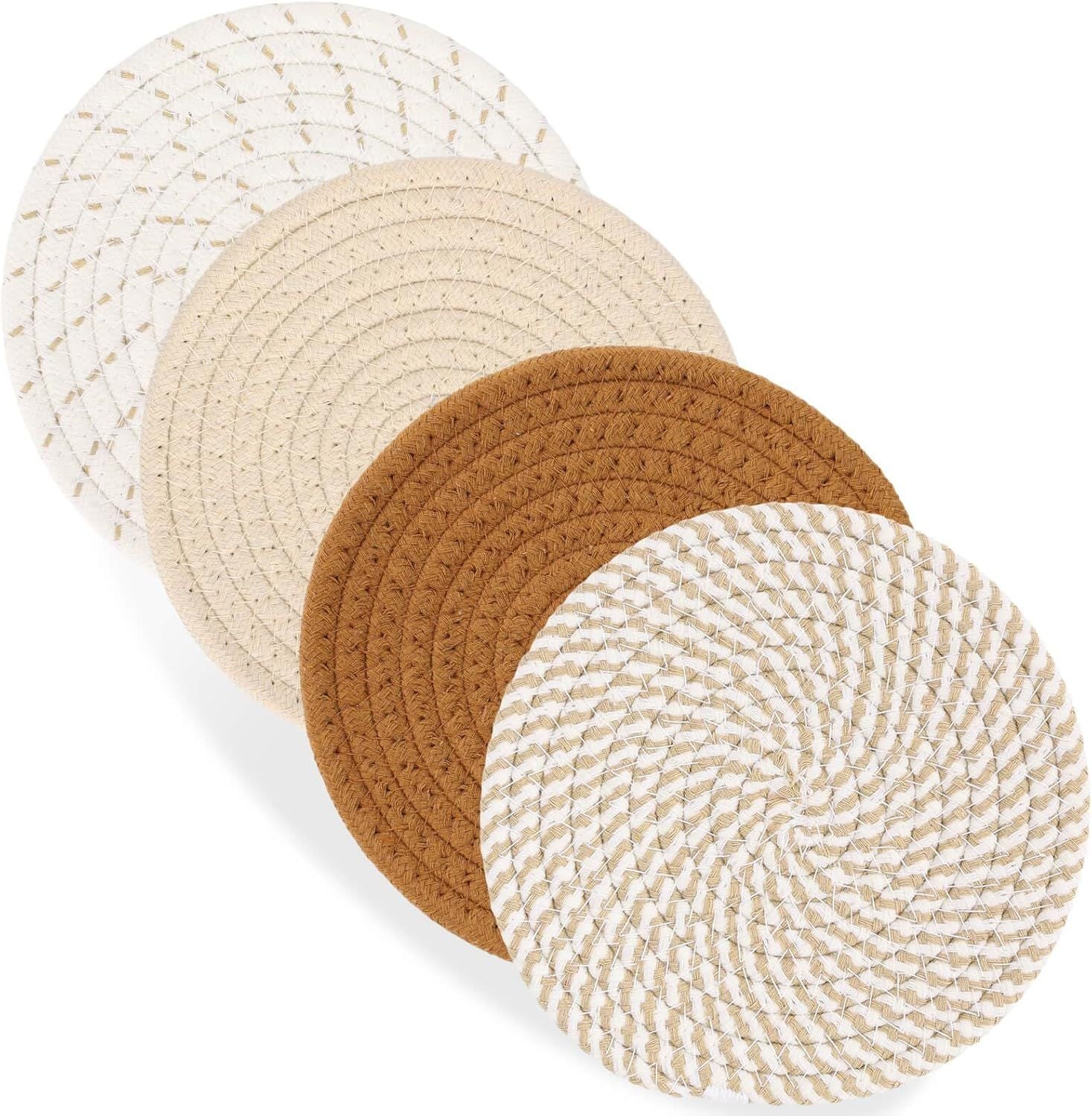7" Trivets for Hot Dishes, Hot pots and Pans, 4 Heat Resistant Hot Pads, Pot Holders for Kitchen, Home Essentials for New Home and Farmhouse Decor, Fall Decorations for Home Brown